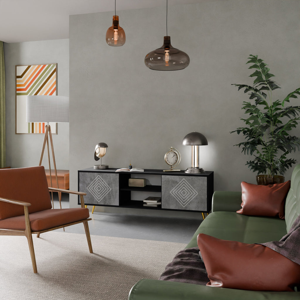 Meuble TV 2 portes POLYGONAL ARTISTRY en finition noire