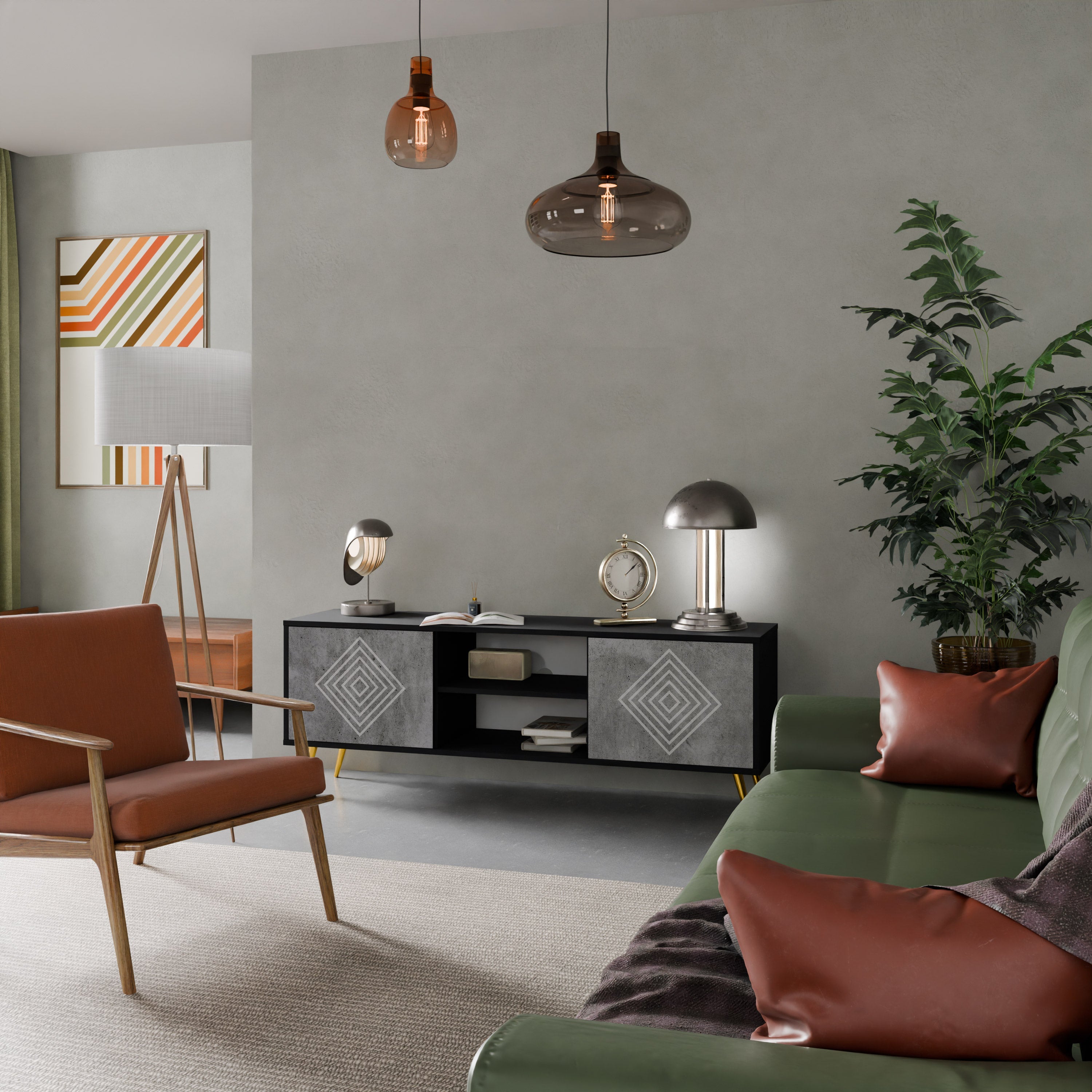 Meuble TV 2 portes POLYGONAL ARTISTRY en finition noire