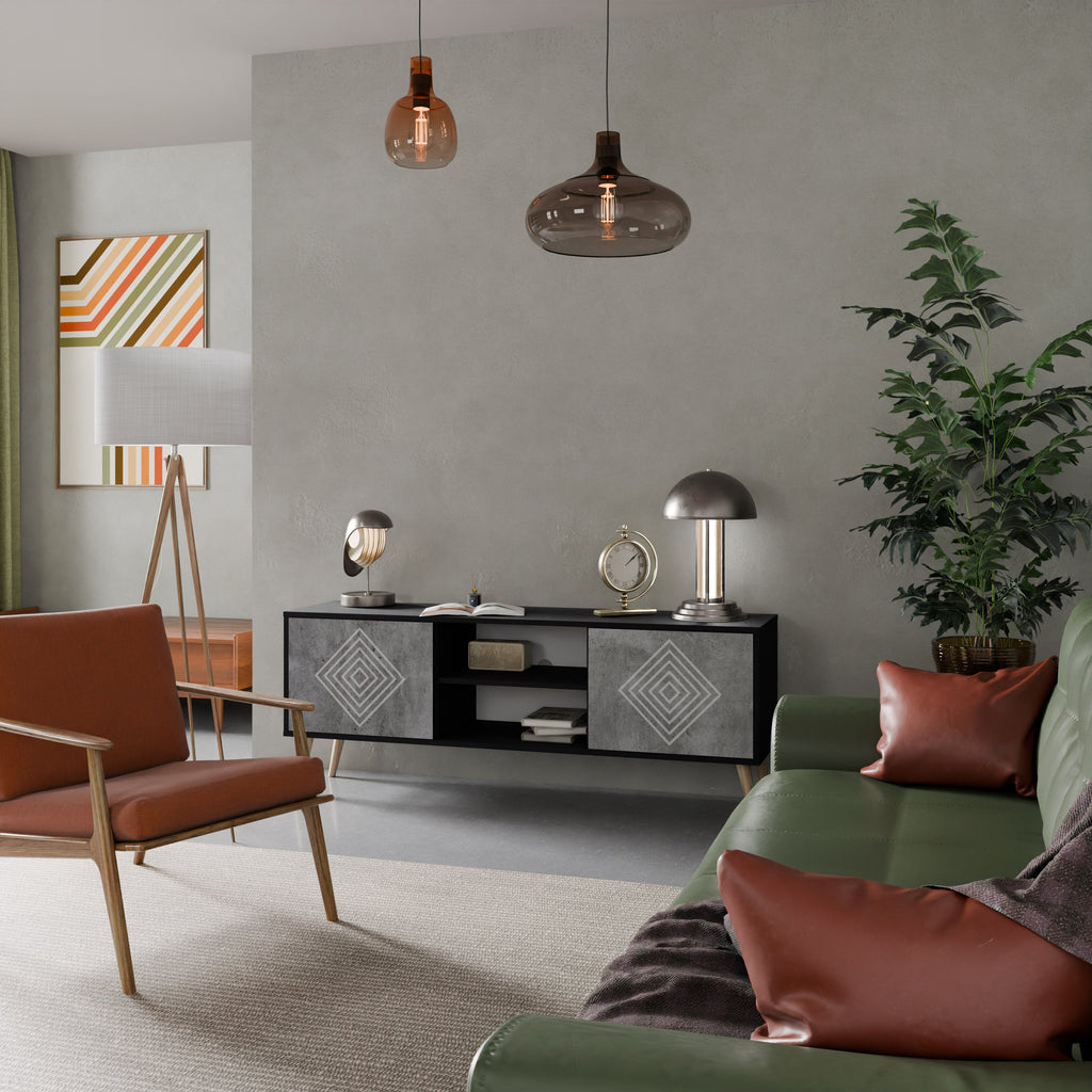 Meuble TV 2 portes POLYGONAL ARTISTRY en finition noire