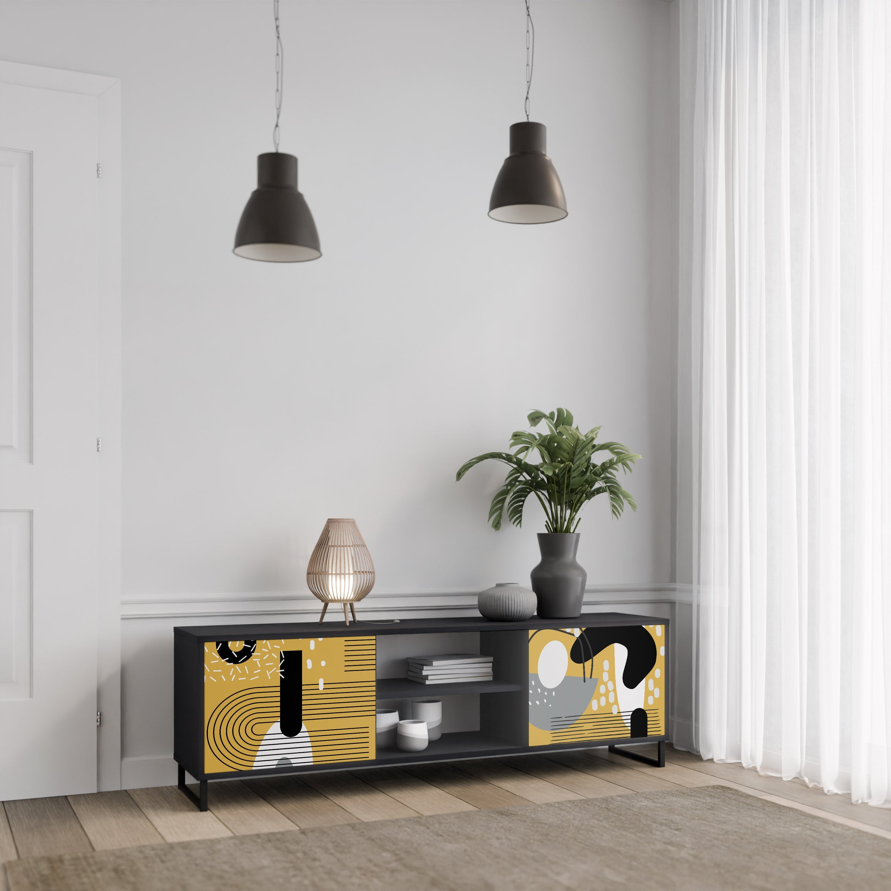 Meuble TV 2 portes SHAPESHIFT SYMPHONY finition noire