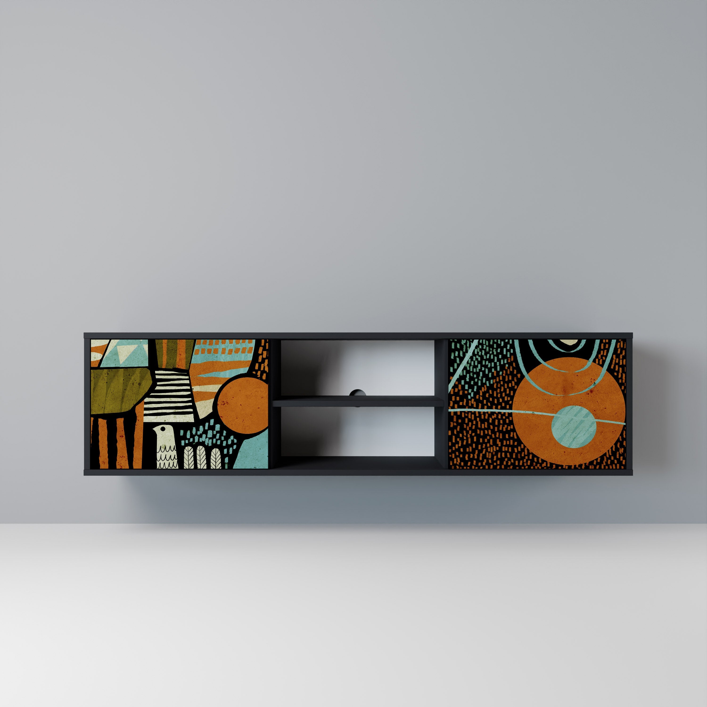 Meuble TV 2 portes GEODE GLIMMER finition noire