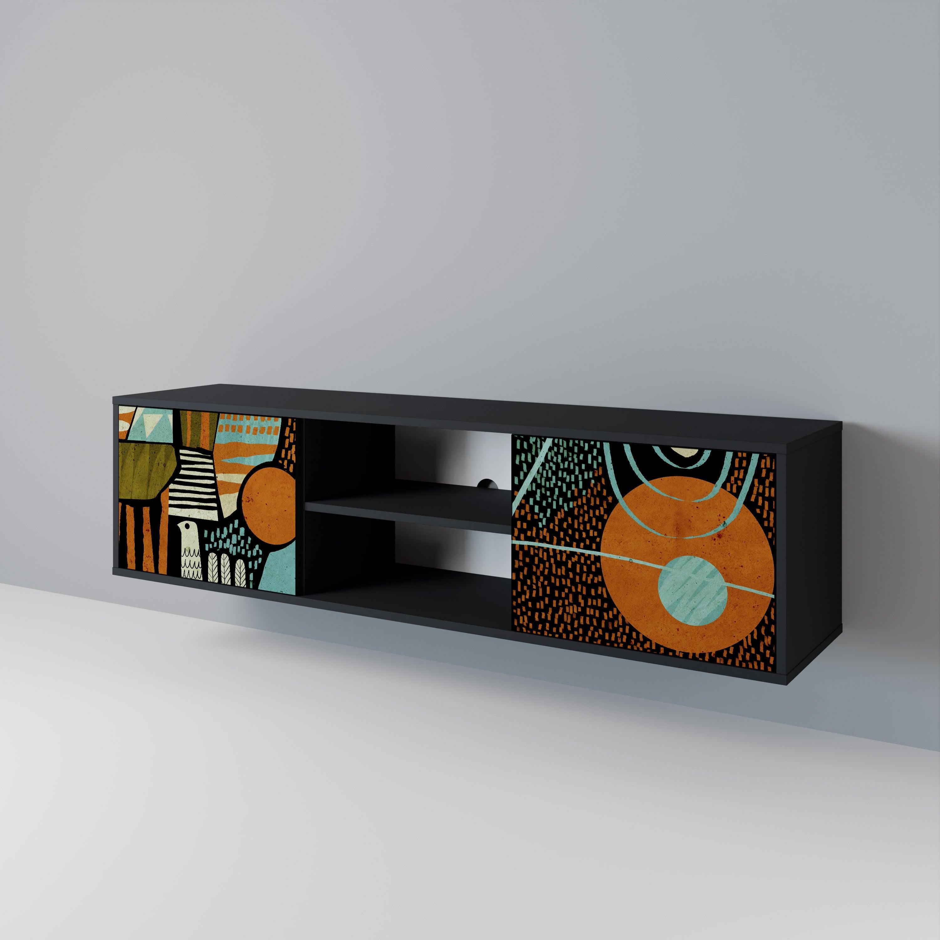 Meuble TV 2 portes GEODE GLIMMER finition noire