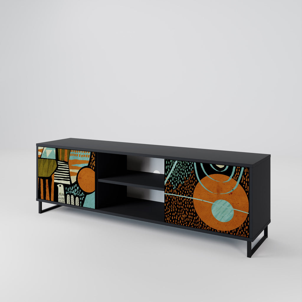 Meuble TV 2 portes GEODE GLIMMER finition noire