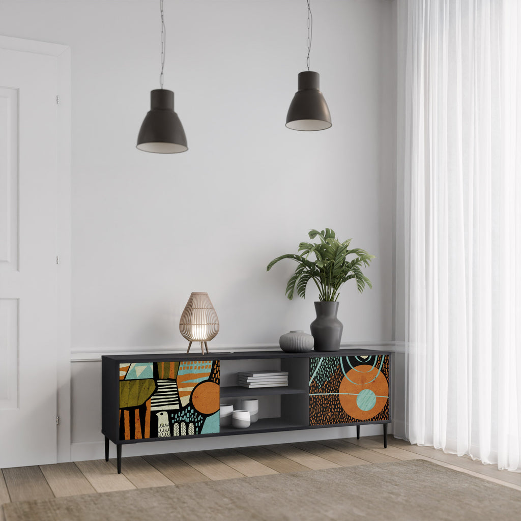 Meuble TV 2 portes GEODE GLIMMER finition noire