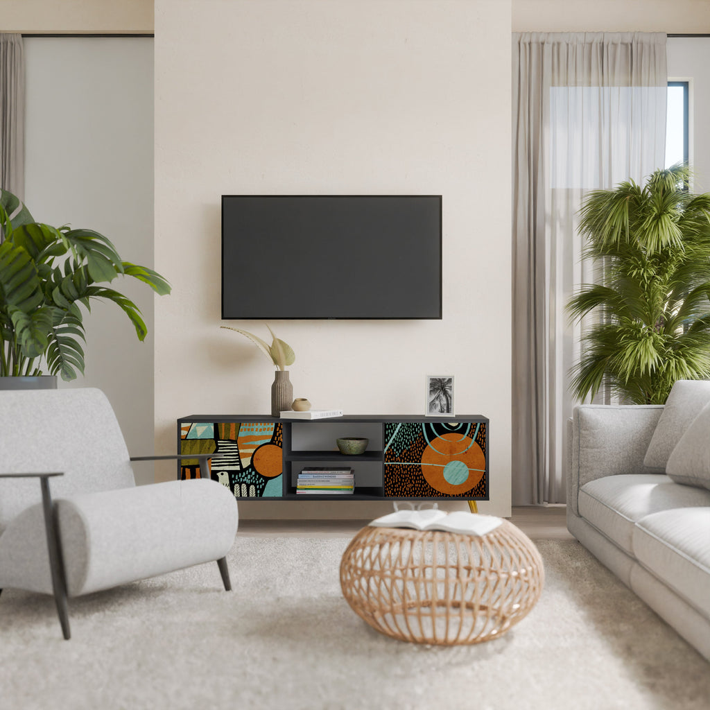 Meuble TV 2 portes GEODE GLIMMER finition noire