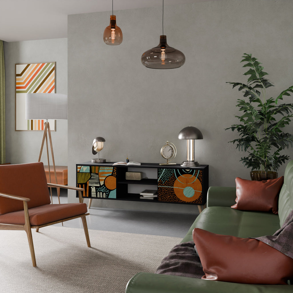 Meuble TV 2 portes GEODE GLIMMER finition noire