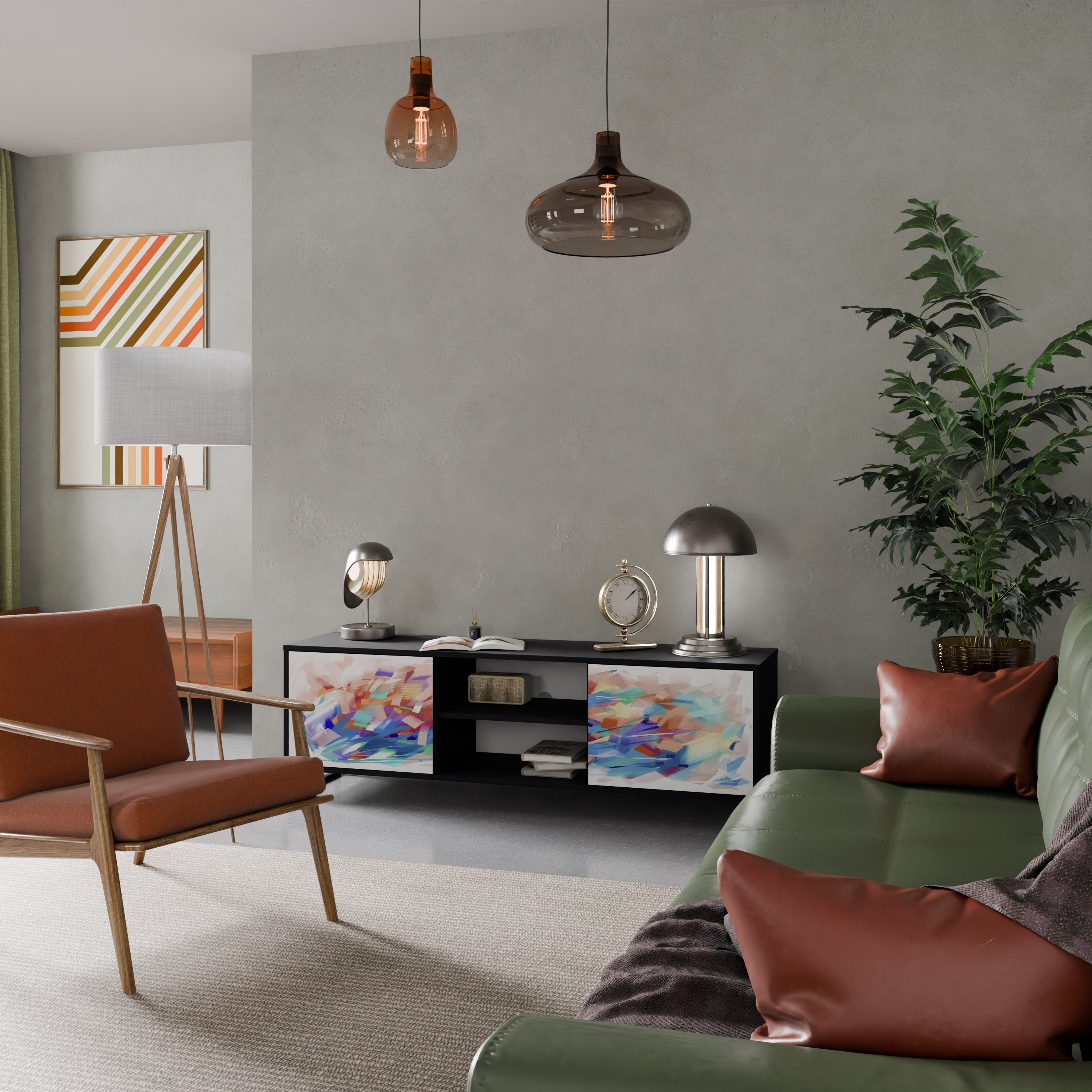 Meuble TV 2 portes FINESSE MASH-UP finition noire