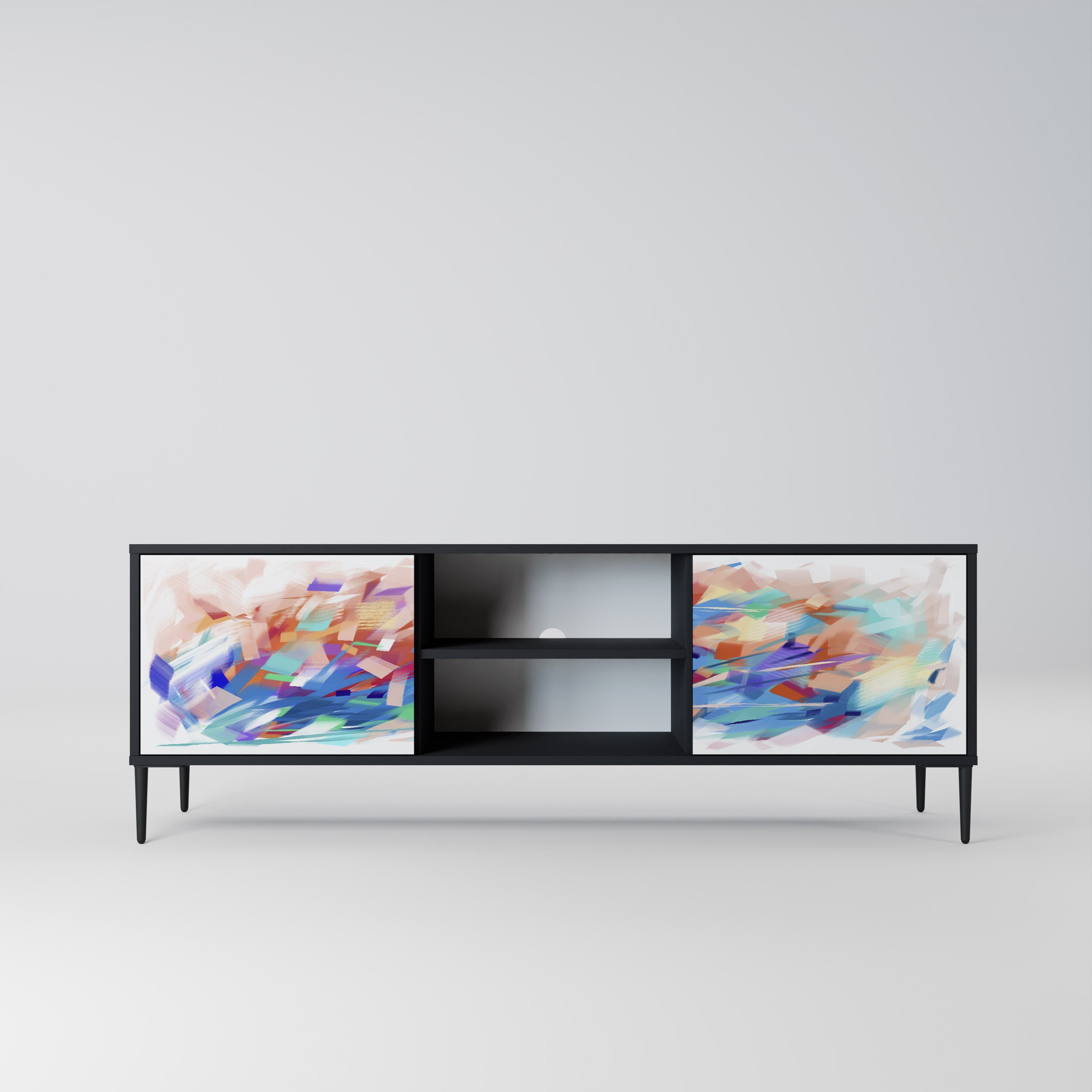 Meuble TV 2 portes FINESSE MASH-UP finition noire