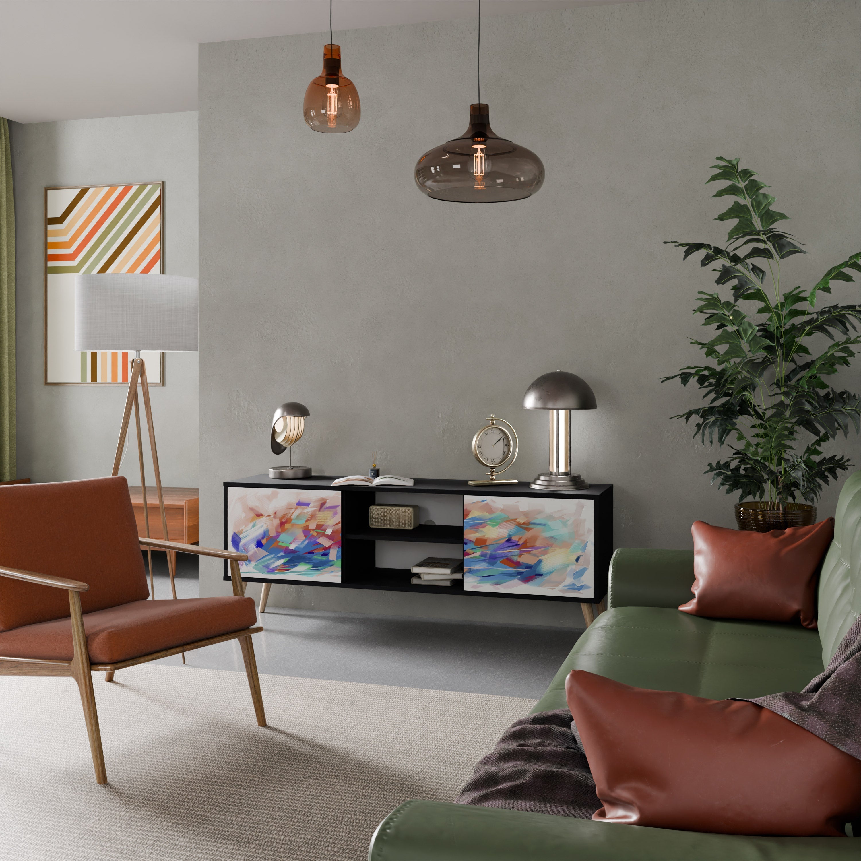 Meuble TV 2 portes FINESSE MASH-UP finition noire