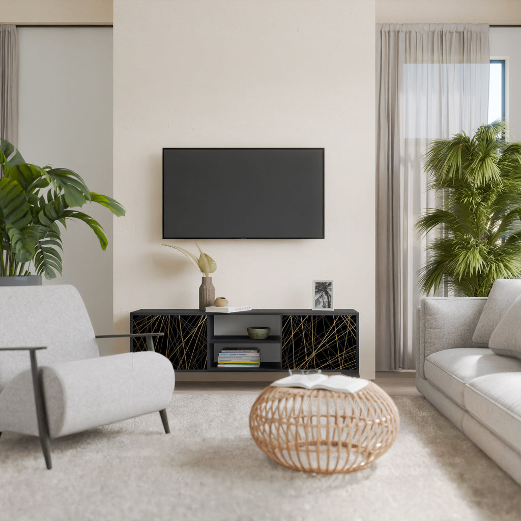 Meuble TV 2 portes BRIGHT MESH finition noire