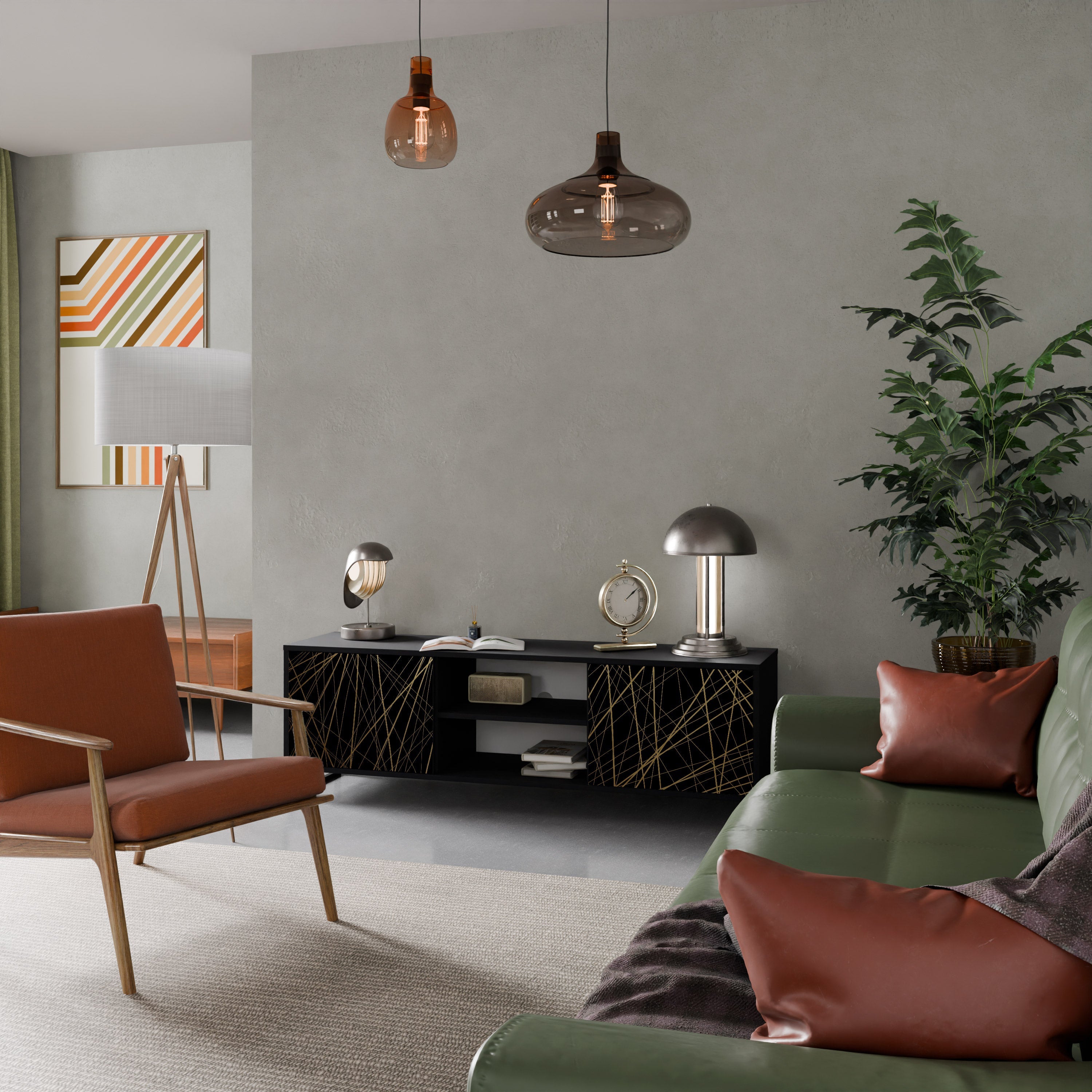 Meuble TV 2 portes BRIGHT MESH finition noire