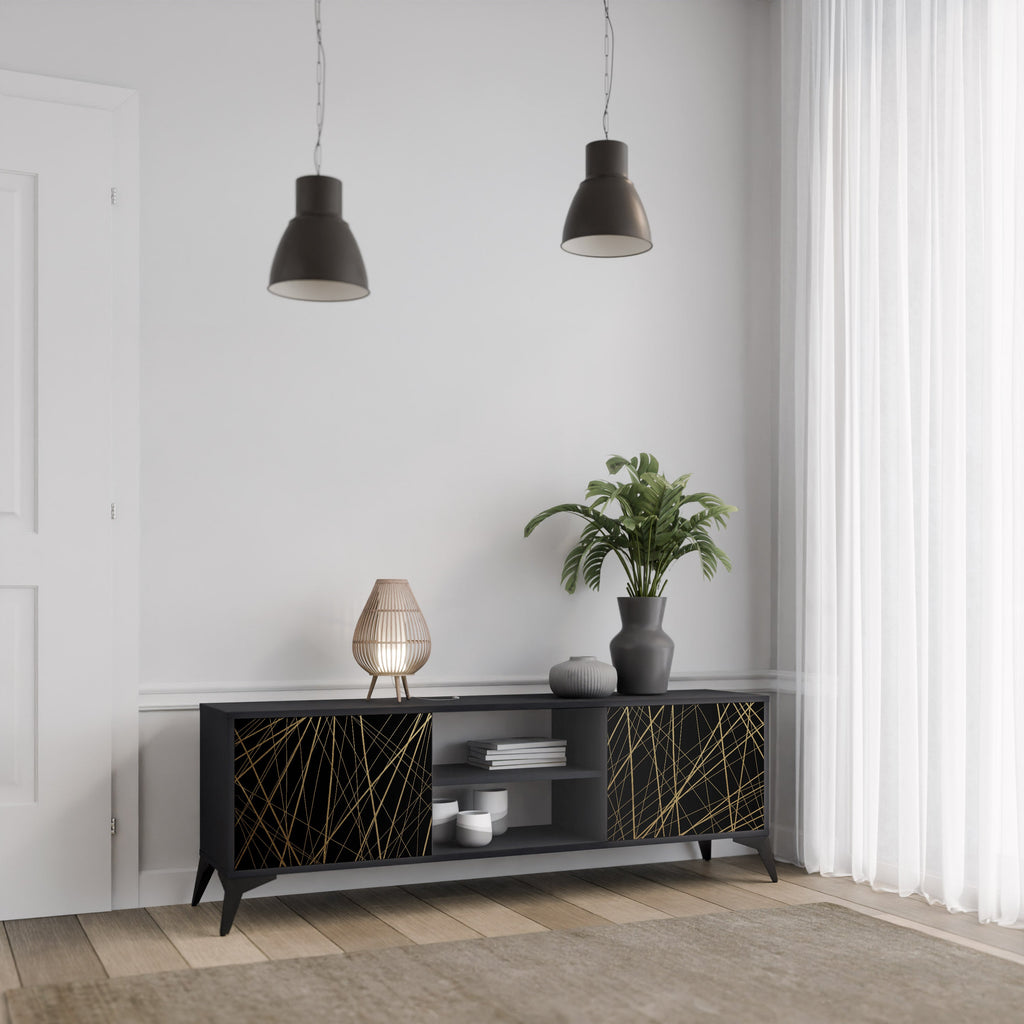 Meuble TV 2 portes BRIGHT MESH finition noire