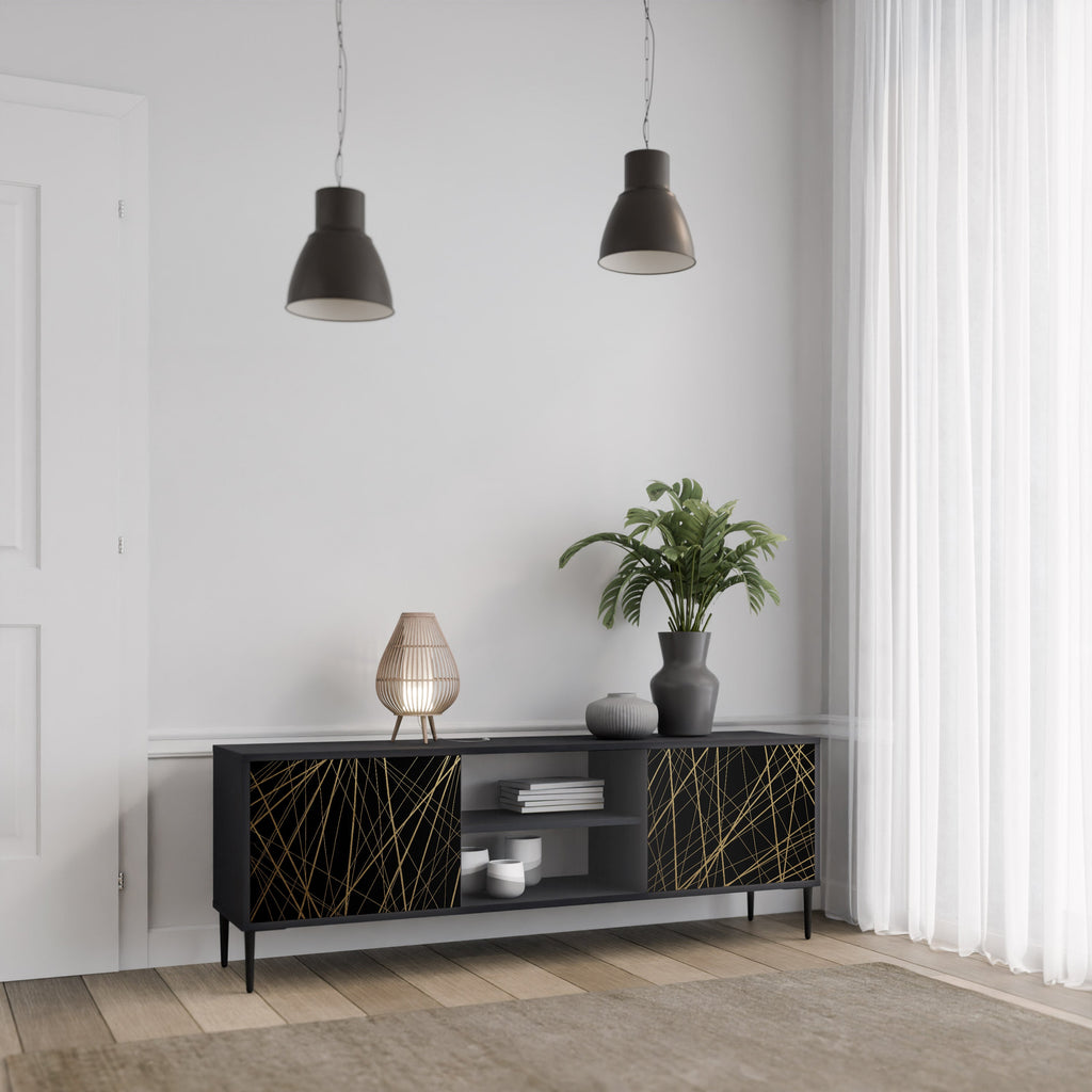 Meuble TV 2 portes BRIGHT MESH finition noire