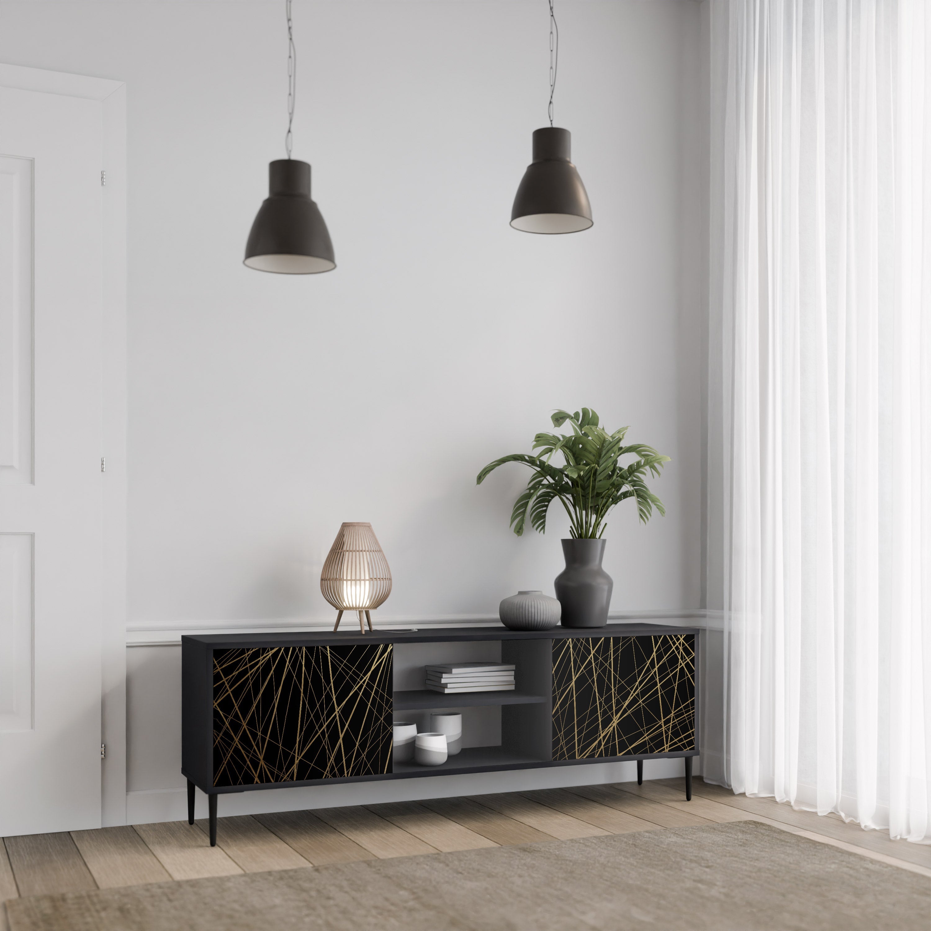 Meuble TV 2 portes BRIGHT MESH finition noire