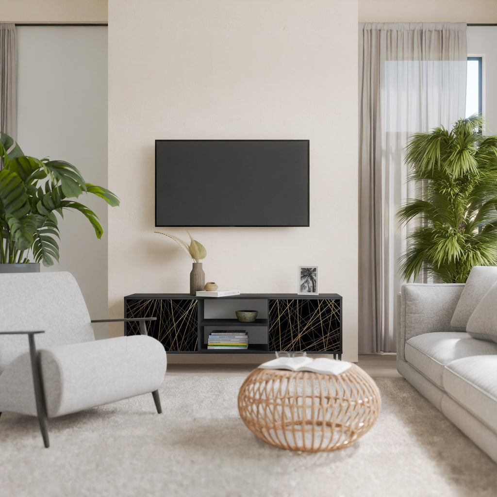 Meuble TV 2 portes BRIGHT MESH finition noire