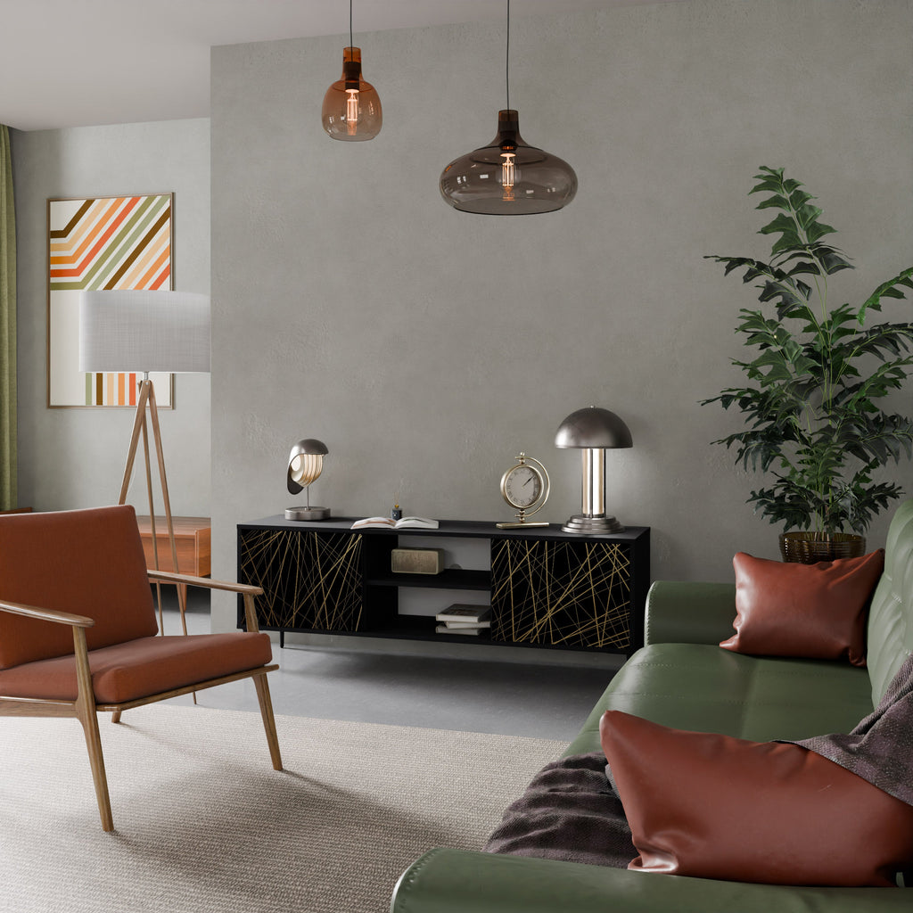 Meuble TV 2 portes BRIGHT MESH finition noire