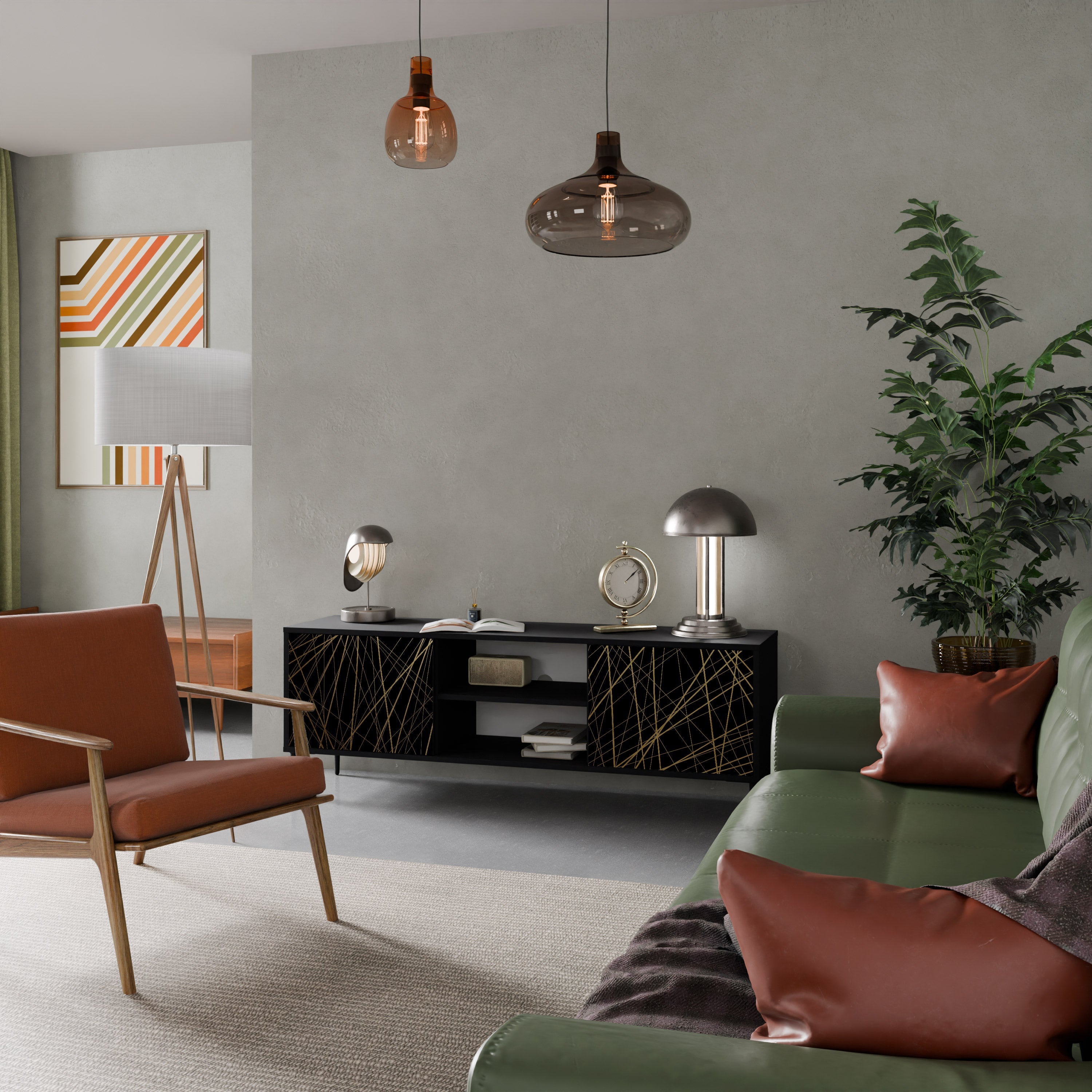 Meuble TV 2 portes BRIGHT MESH finition noire