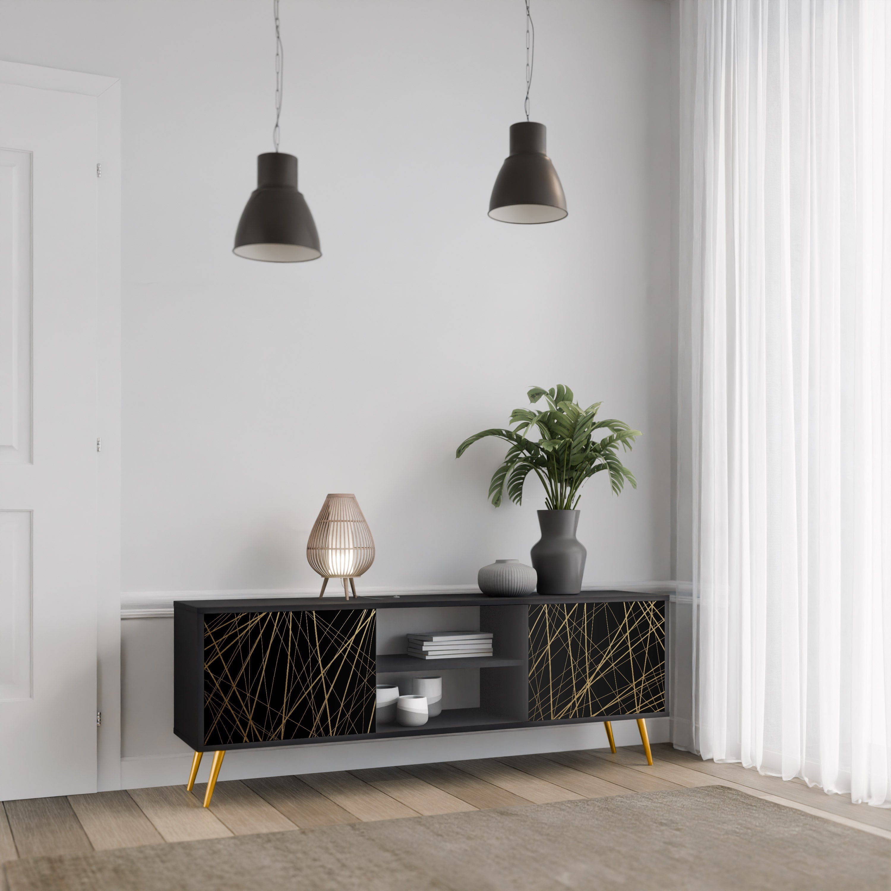 Meuble TV 2 portes BRIGHT MESH finition noire