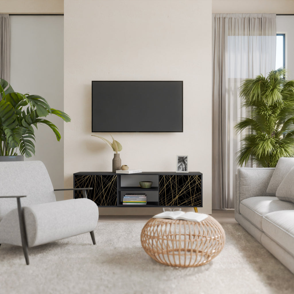 Meuble TV 2 portes BRIGHT MESH finition noire