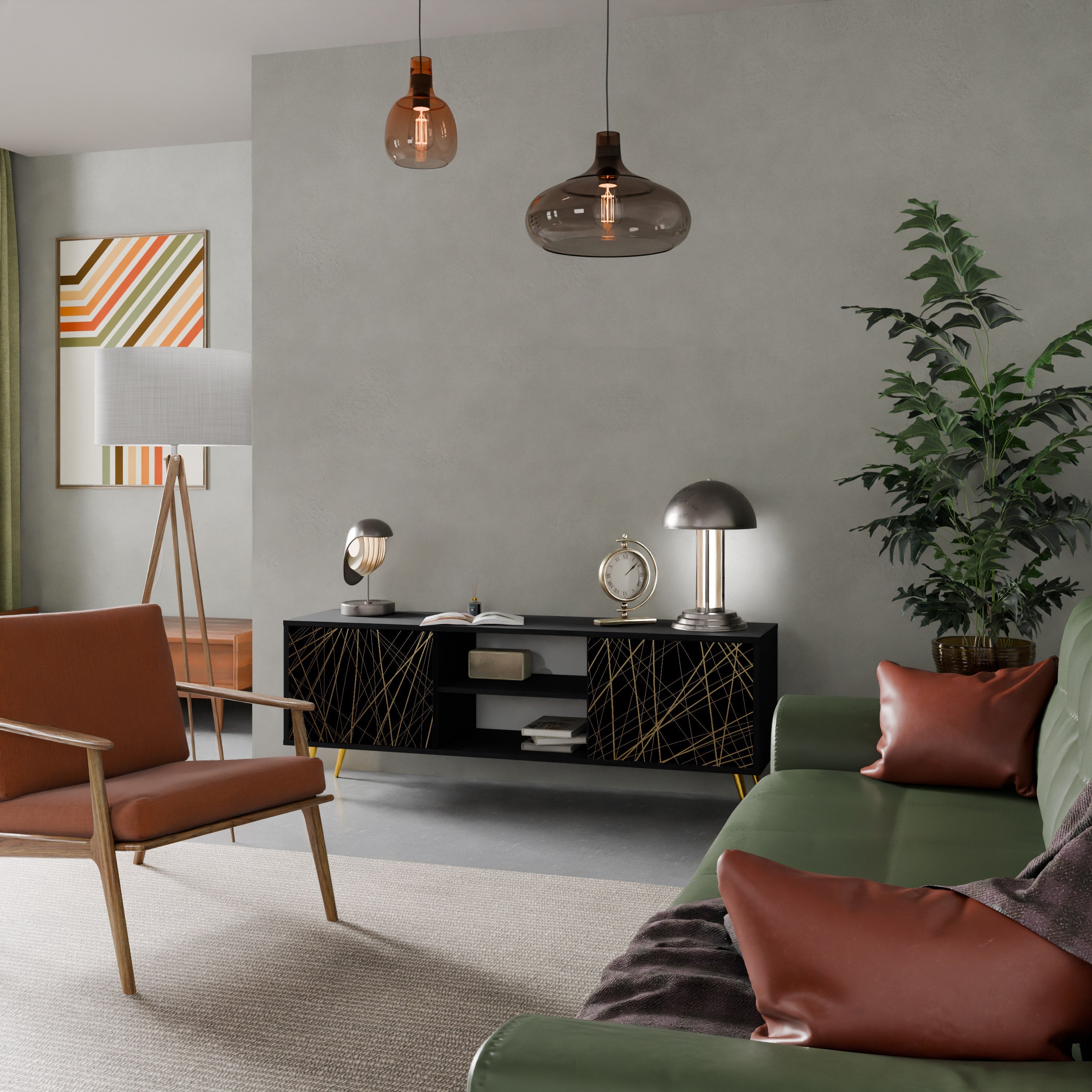 Meuble TV 2 portes BRIGHT MESH finition noire