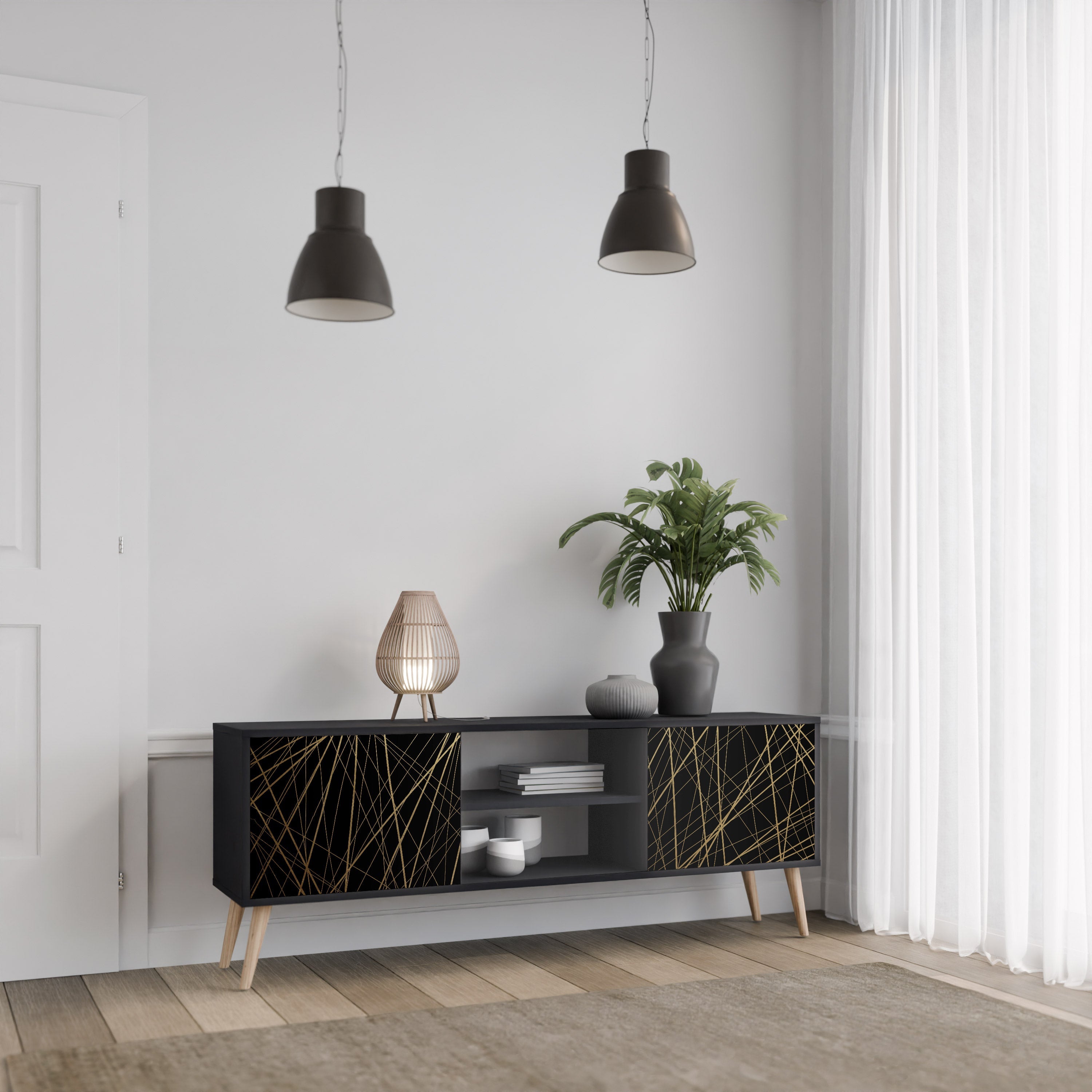 Meuble TV 2 portes BRIGHT MESH finition noire