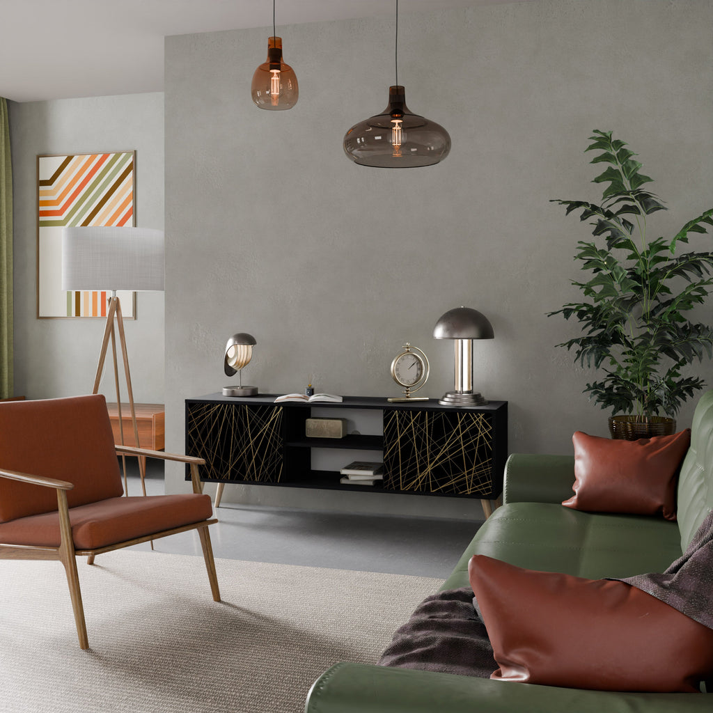 Meuble TV 2 portes BRIGHT MESH finition noire