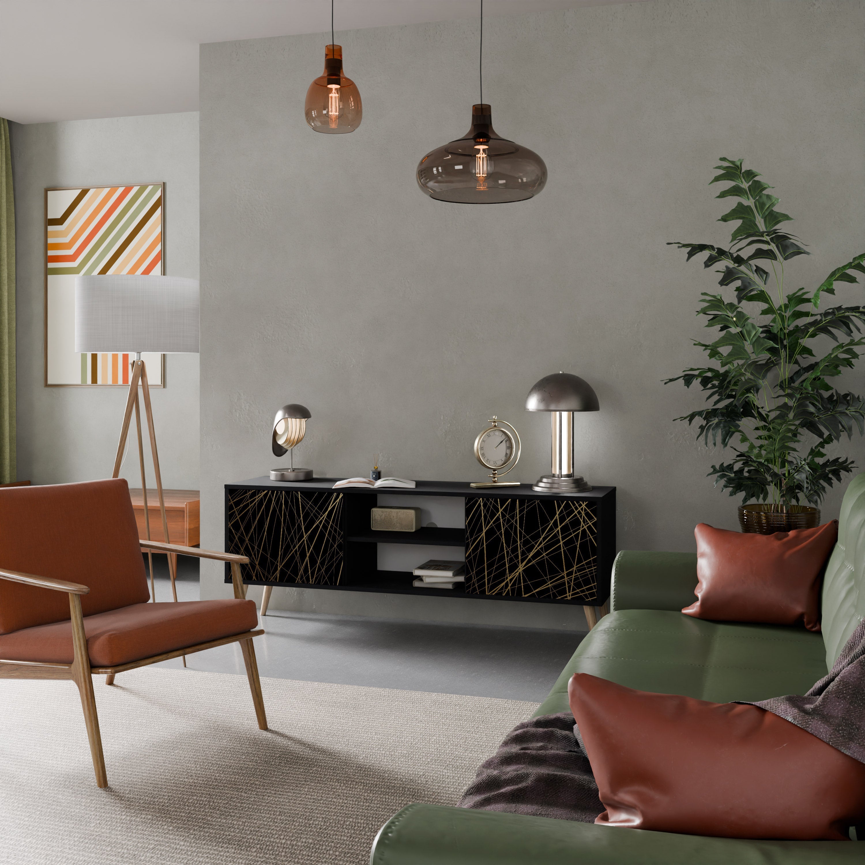 Meuble TV 2 portes BRIGHT MESH finition noire