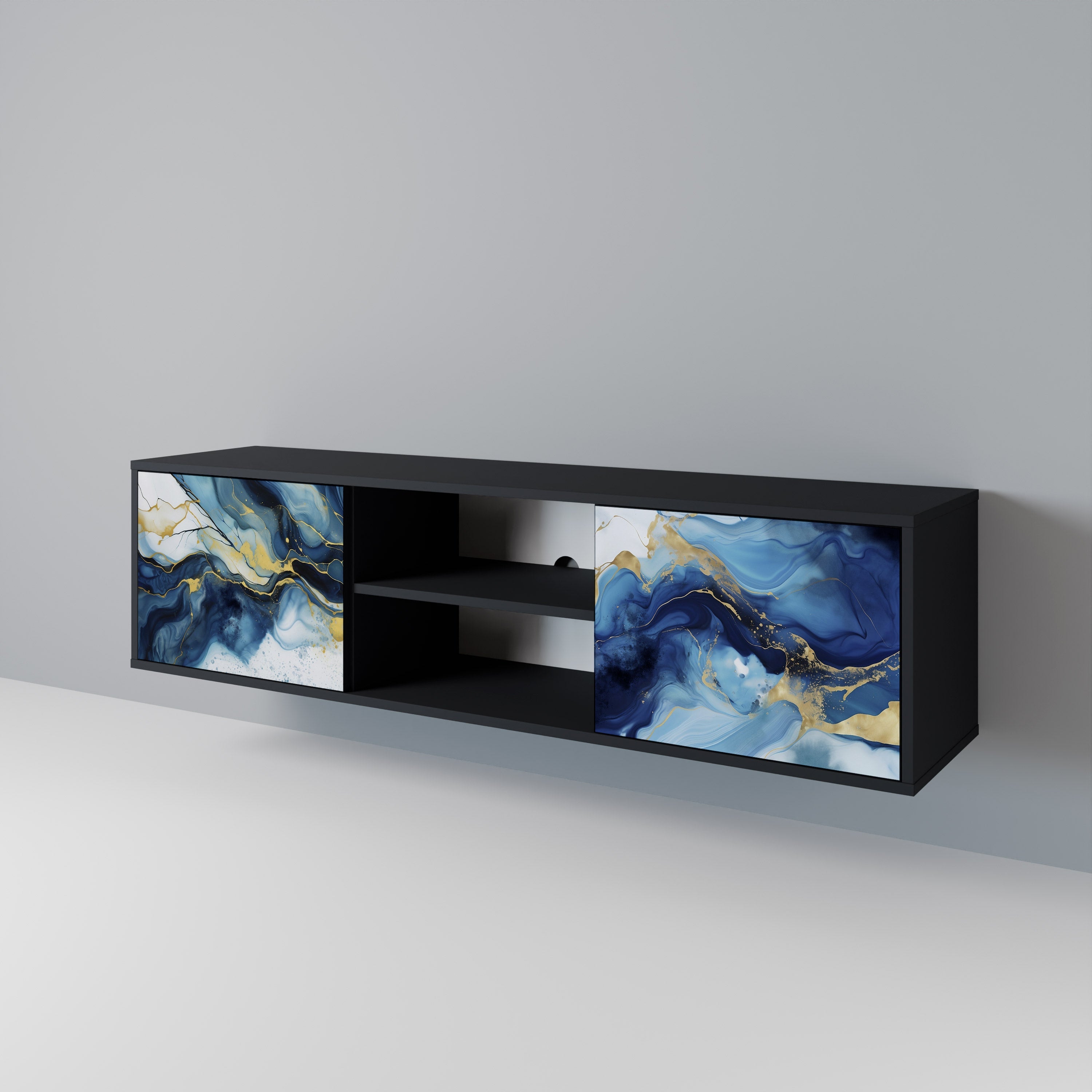 Meuble TV 2 portes INKY MARBLE finition noire