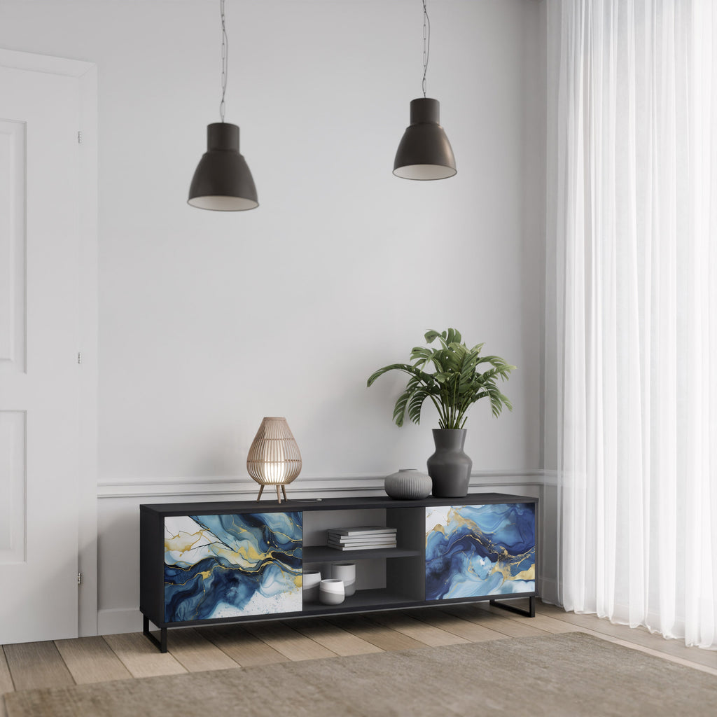 Meuble TV 2 portes INKY MARBLE finition noire