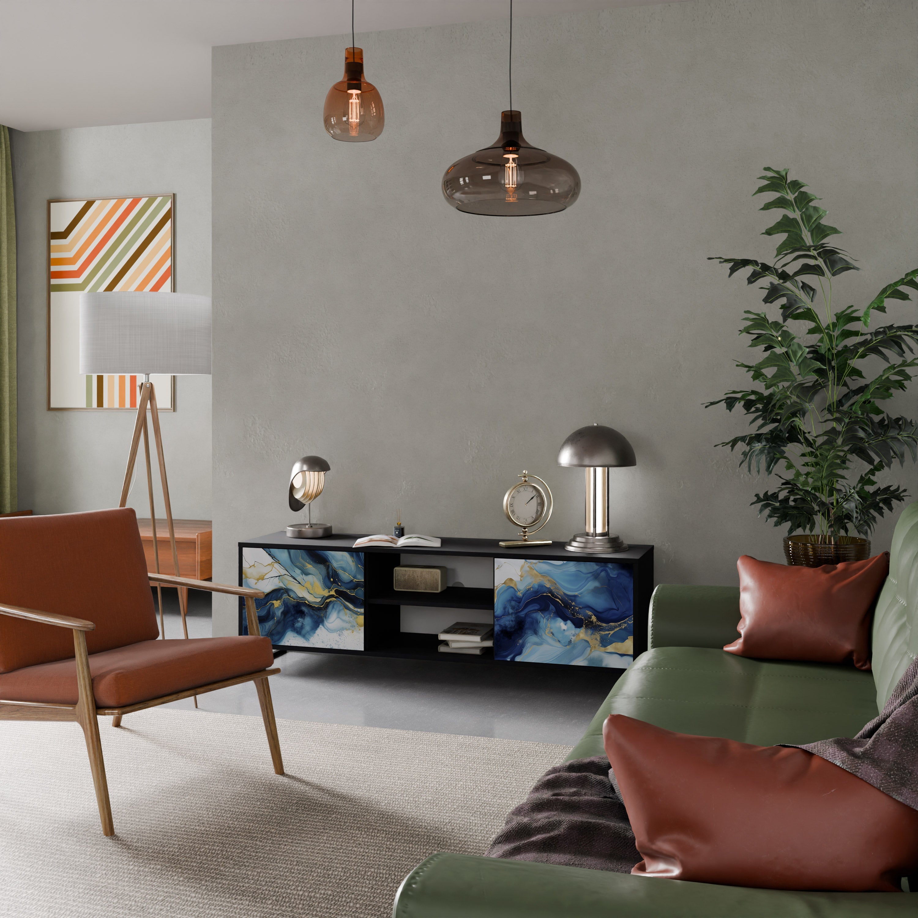 Meuble TV 2 portes INKY MARBLE finition noire