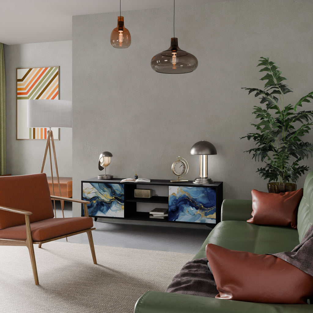 Meuble TV 2 portes INKY MARBLE finition noire