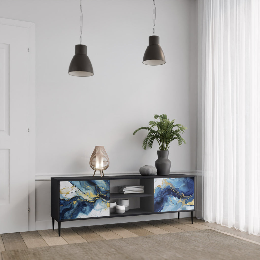 Meuble TV 2 portes INKY MARBLE finition noire