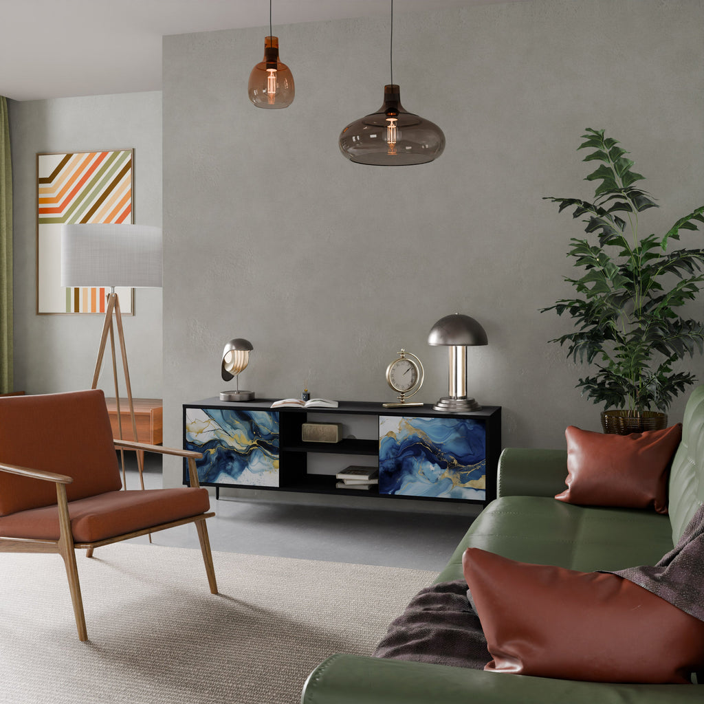 Meuble TV 2 portes INKY MARBLE finition noire