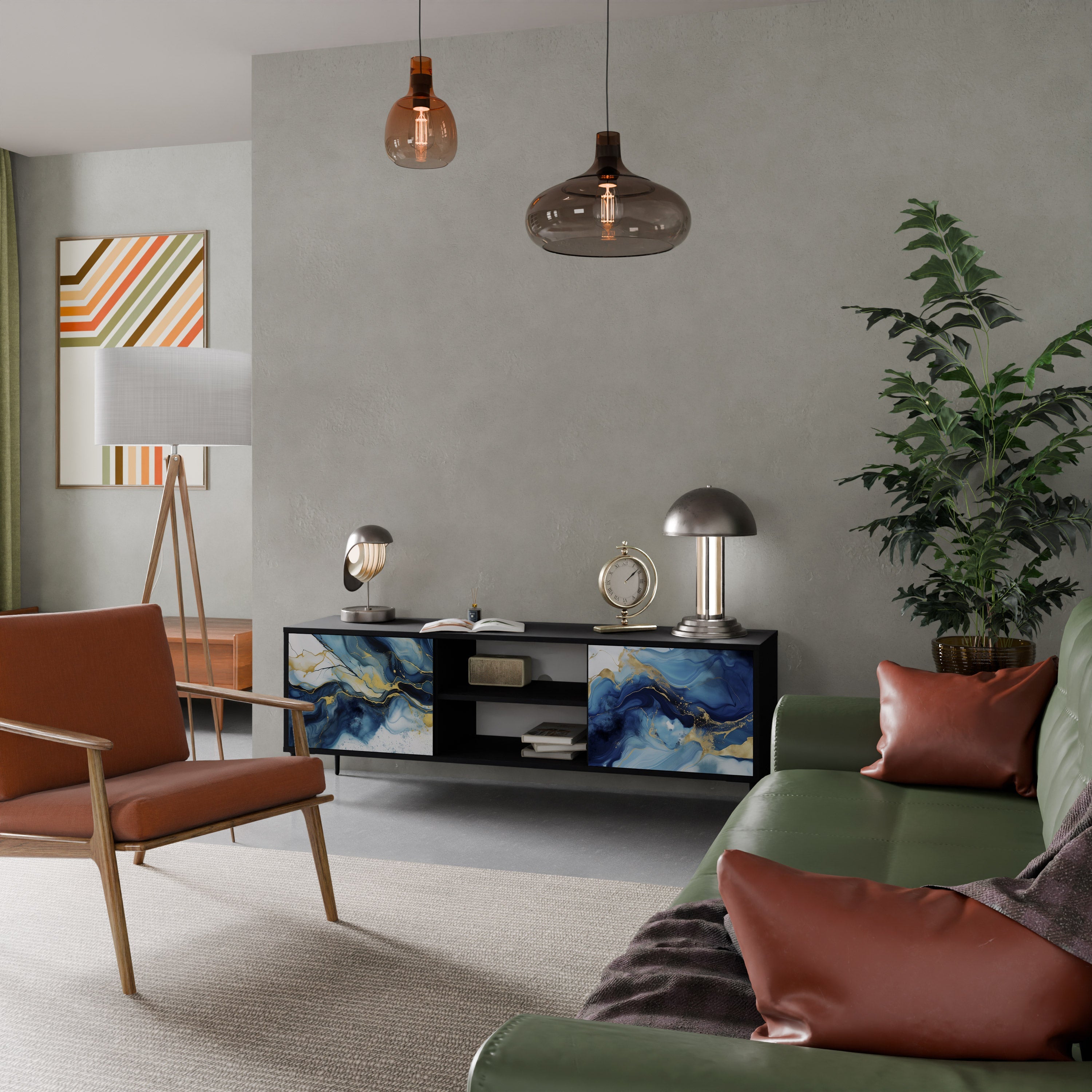 Meuble TV 2 portes INKY MARBLE finition noire