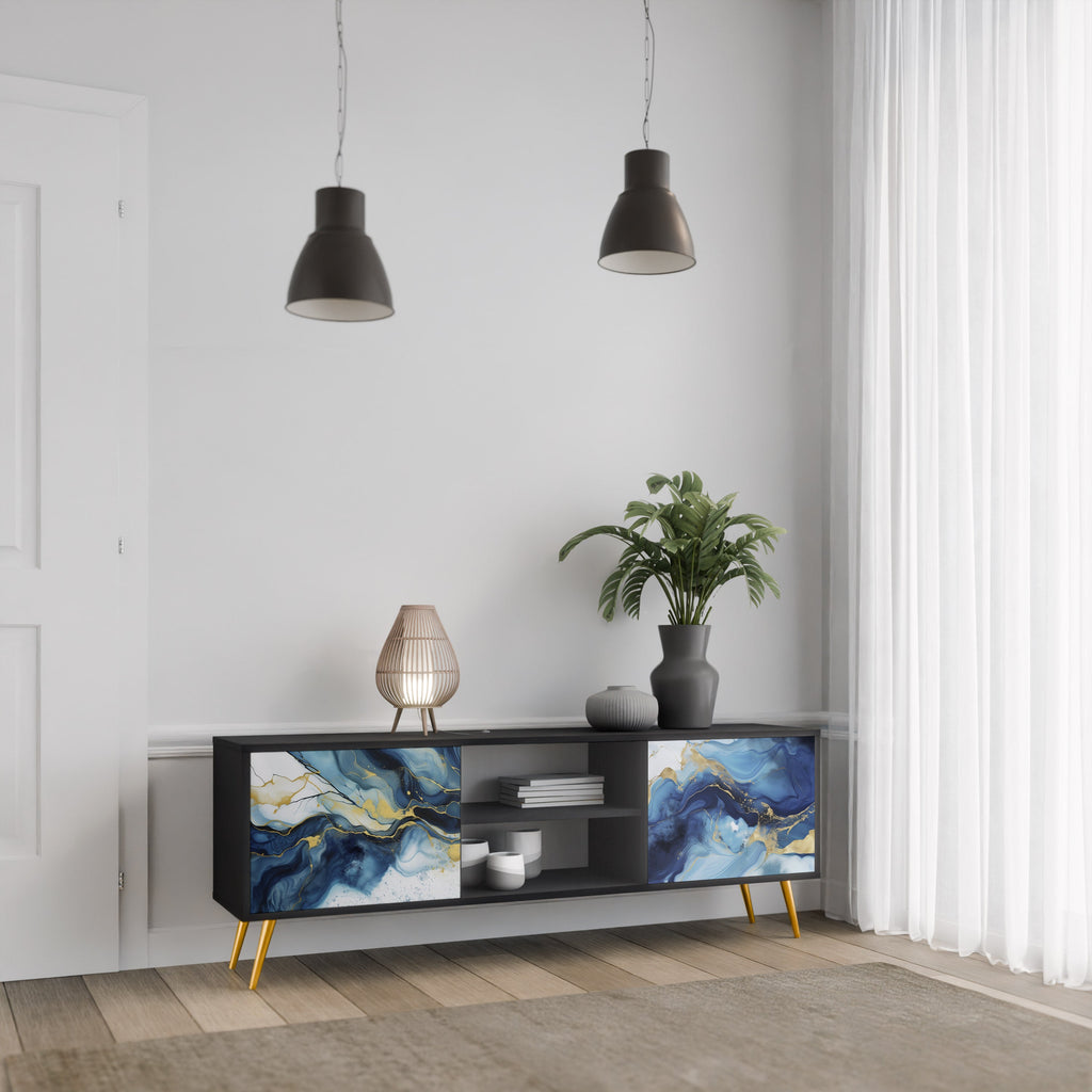 Meuble TV 2 portes INKY MARBLE finition noire