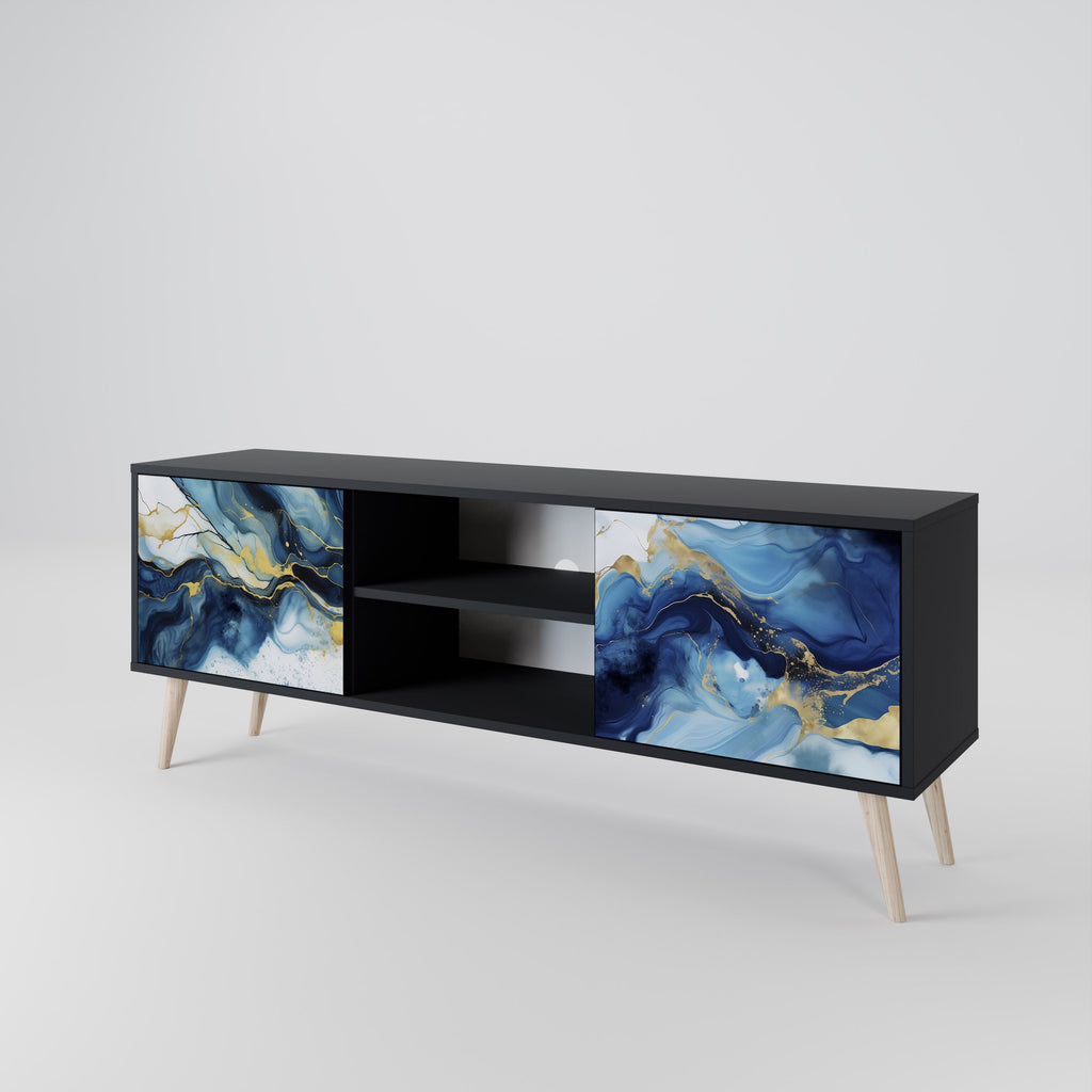 Meuble TV 2 portes INKY MARBLE finition noire