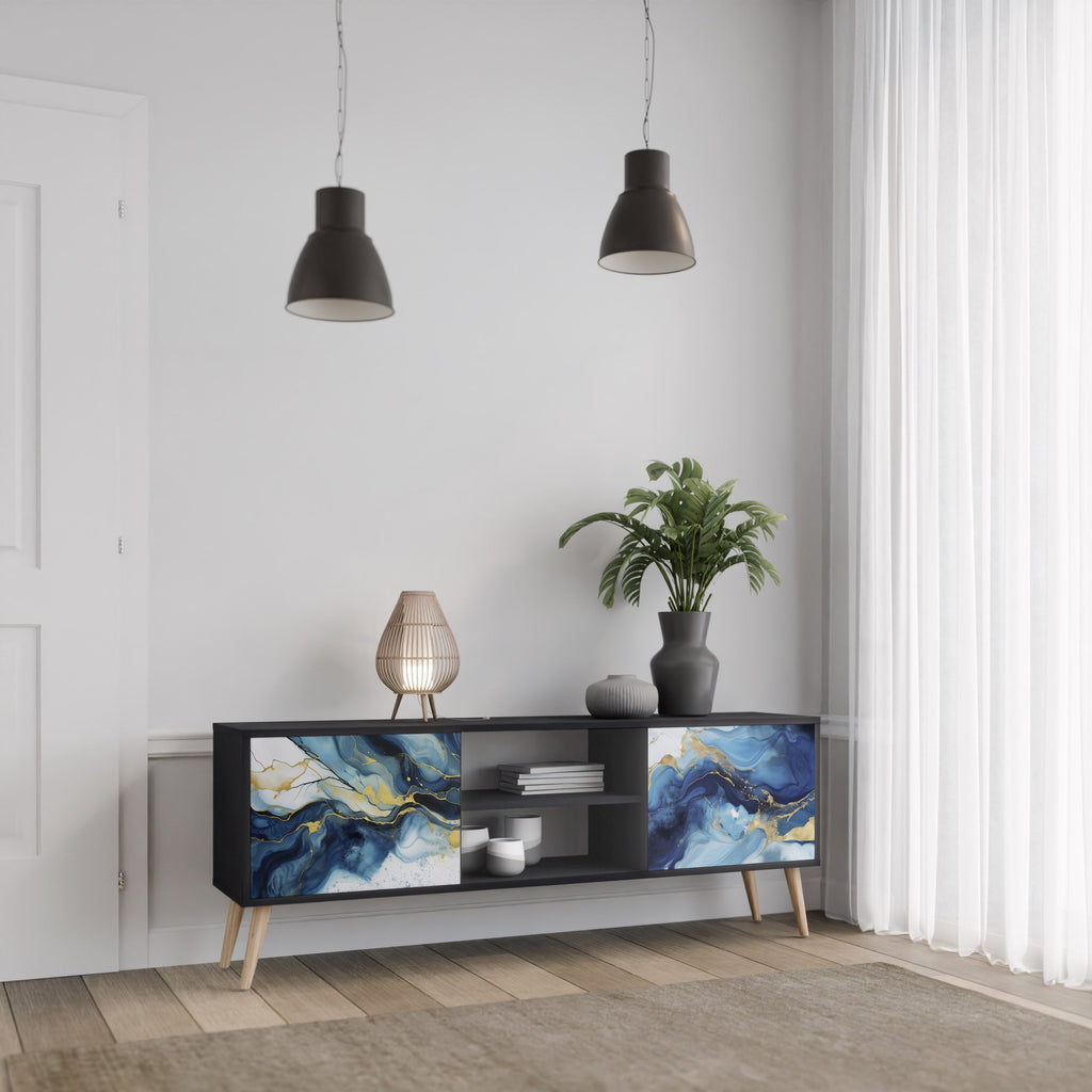 Meuble TV 2 portes INKY MARBLE finition noire