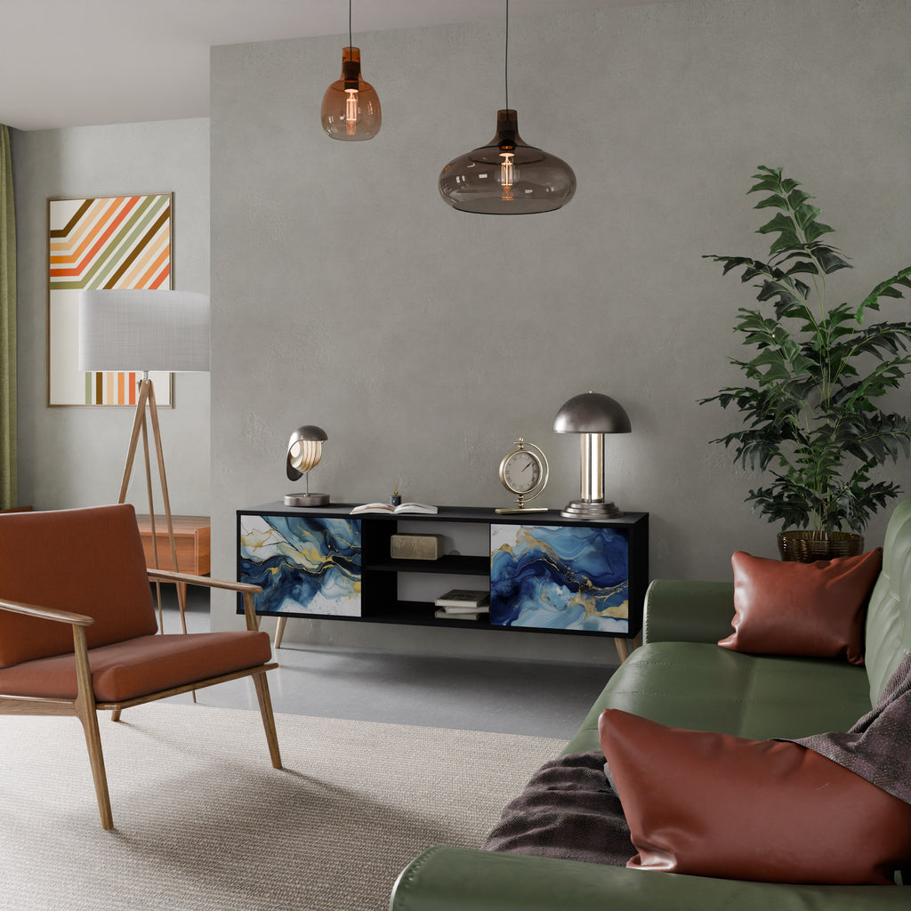 Meuble TV 2 portes INKY MARBLE finition noire