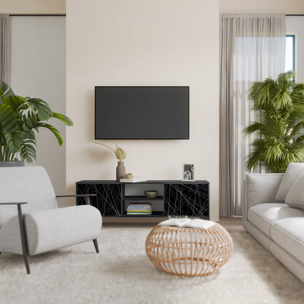 Meuble TV 2 portes SHIMMER SPIDERGRAM en finition noire