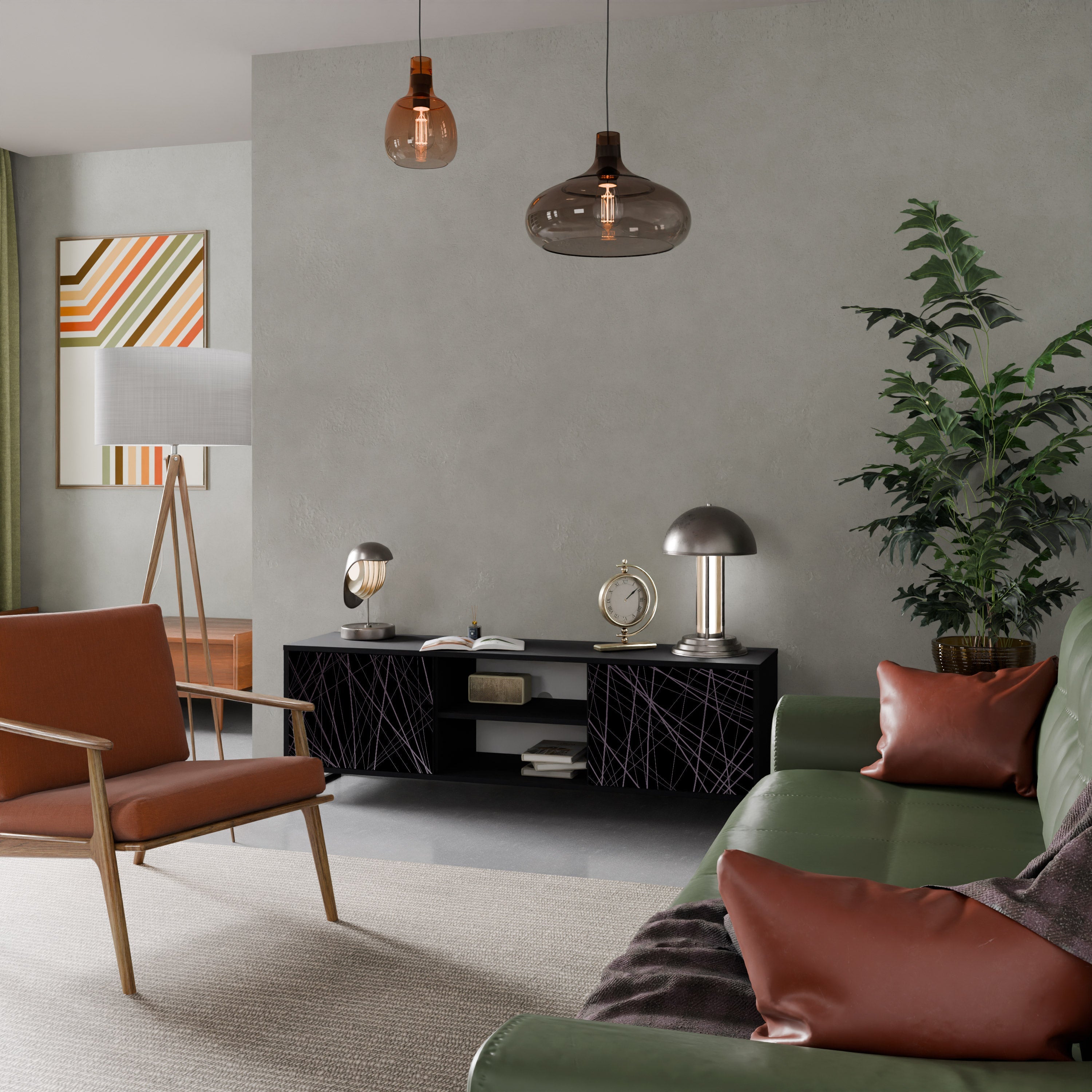 Meuble TV 2 portes SHIMMER SPIDERGRAM en finition noire