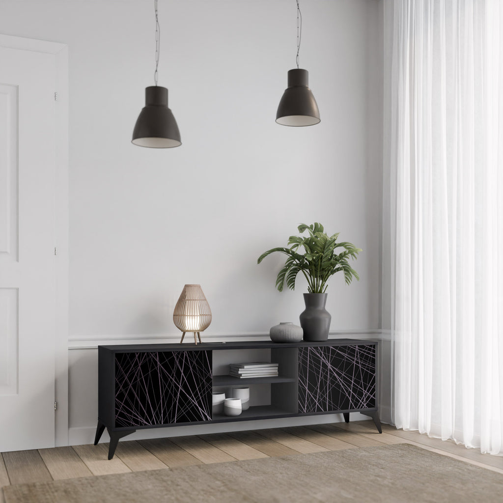 Meuble TV 2 portes SHIMMER SPIDERGRAM en finition noire