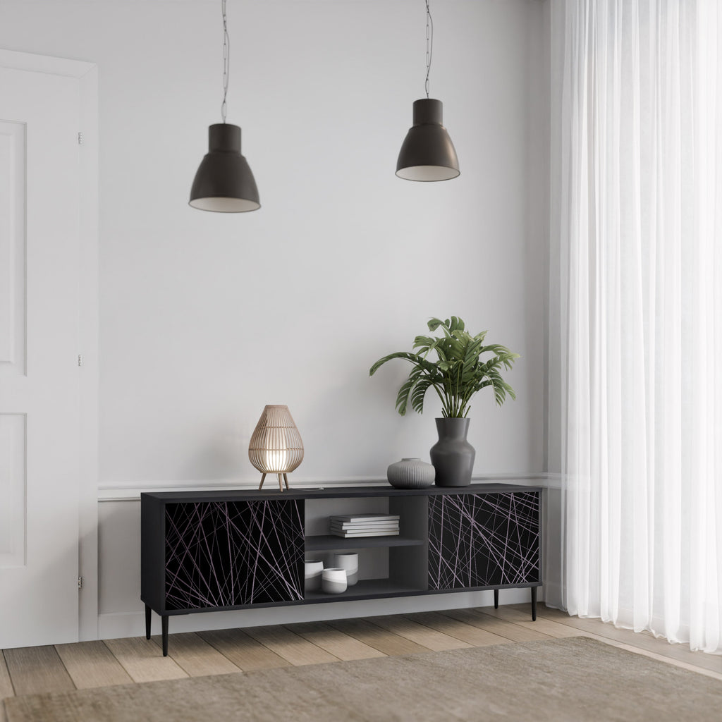Meuble TV 2 portes SHIMMER SPIDERGRAM en finition noire