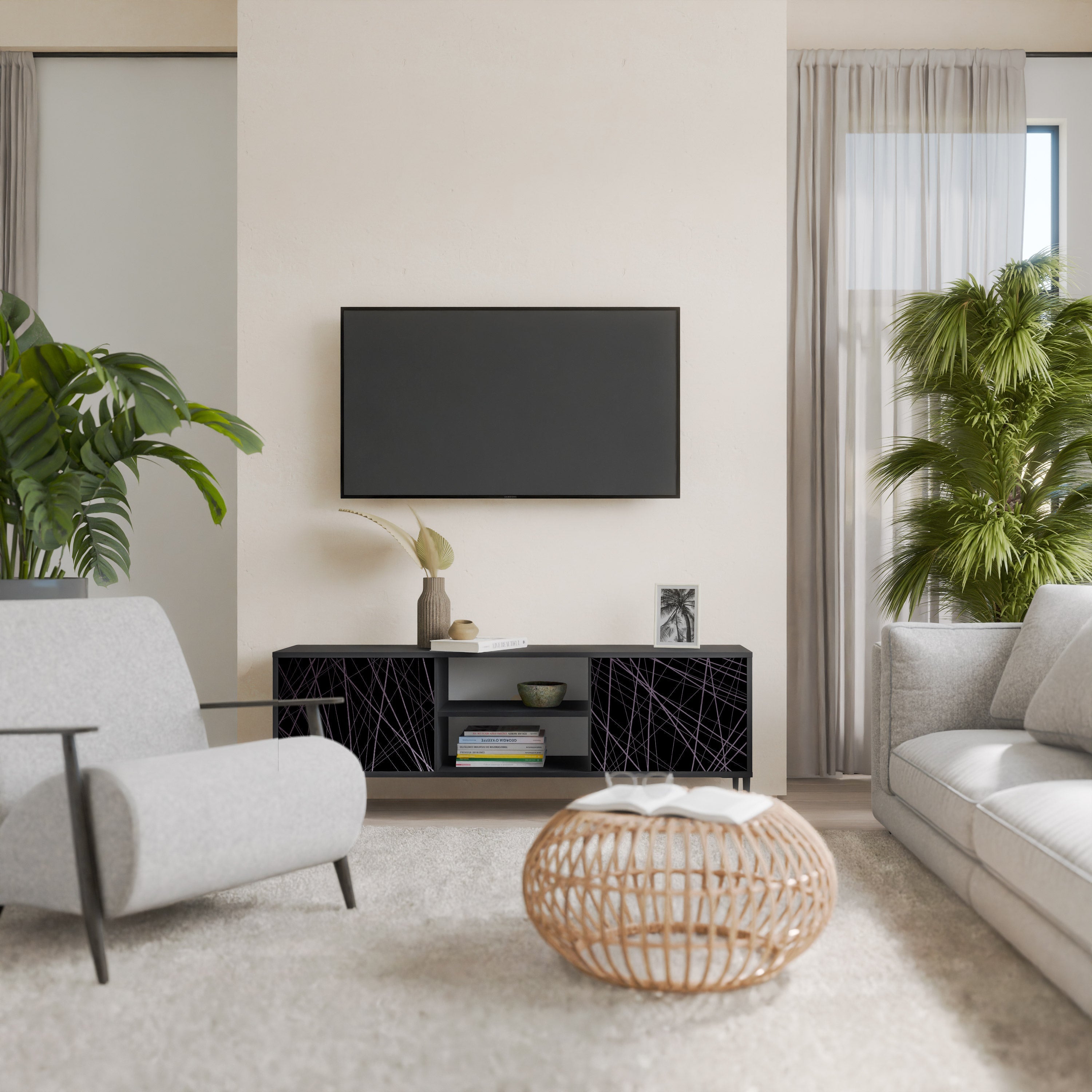 Meuble TV 2 portes SHIMMER SPIDERGRAM en finition noire