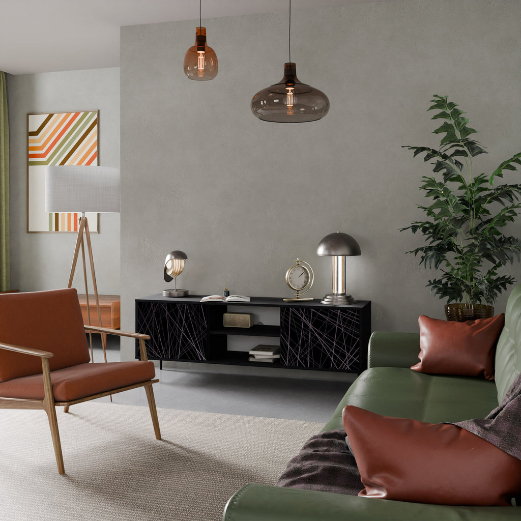 Meuble TV 2 portes SHIMMER SPIDERGRAM en finition noire