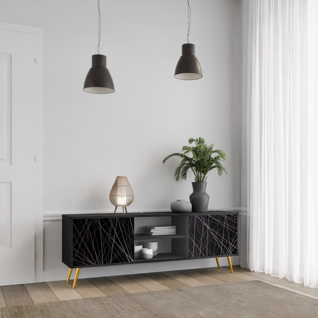 Meuble TV 2 portes SHIMMER SPIDERGRAM en finition noire