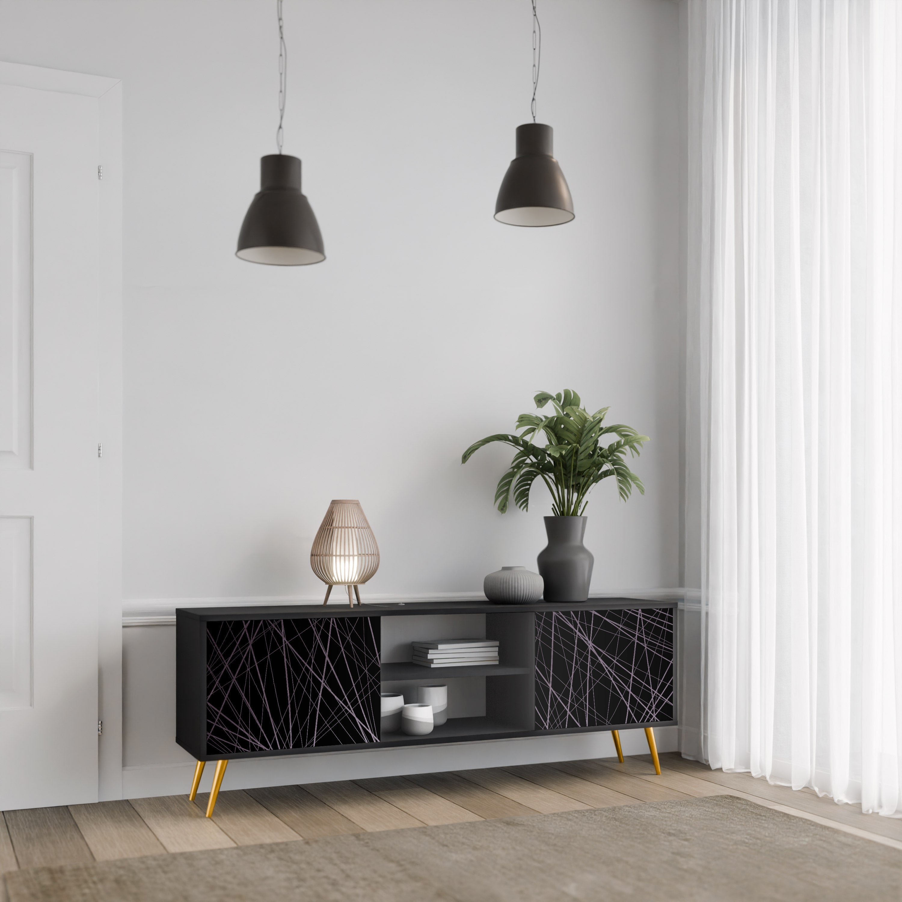 Meuble TV 2 portes SHIMMER SPIDERGRAM en finition noire