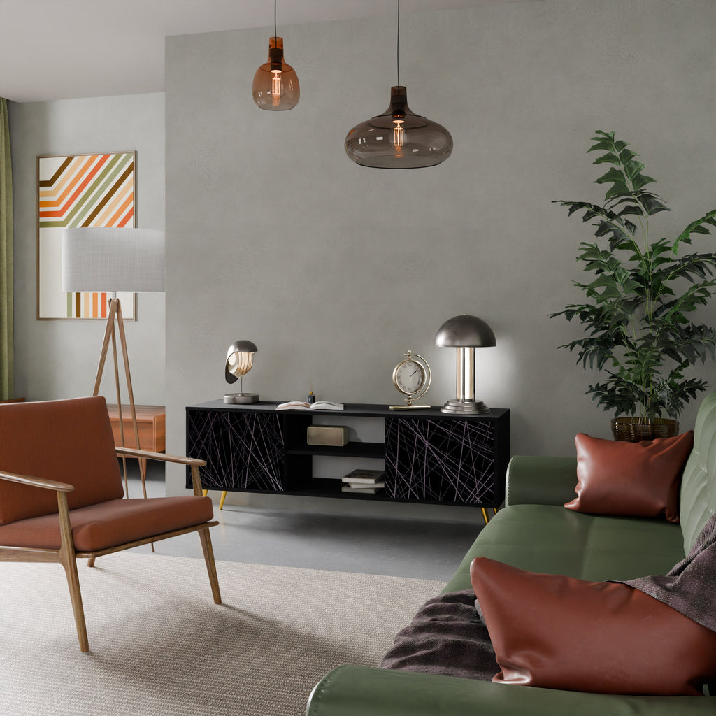 Meuble TV 2 portes SHIMMER SPIDERGRAM en finition noire