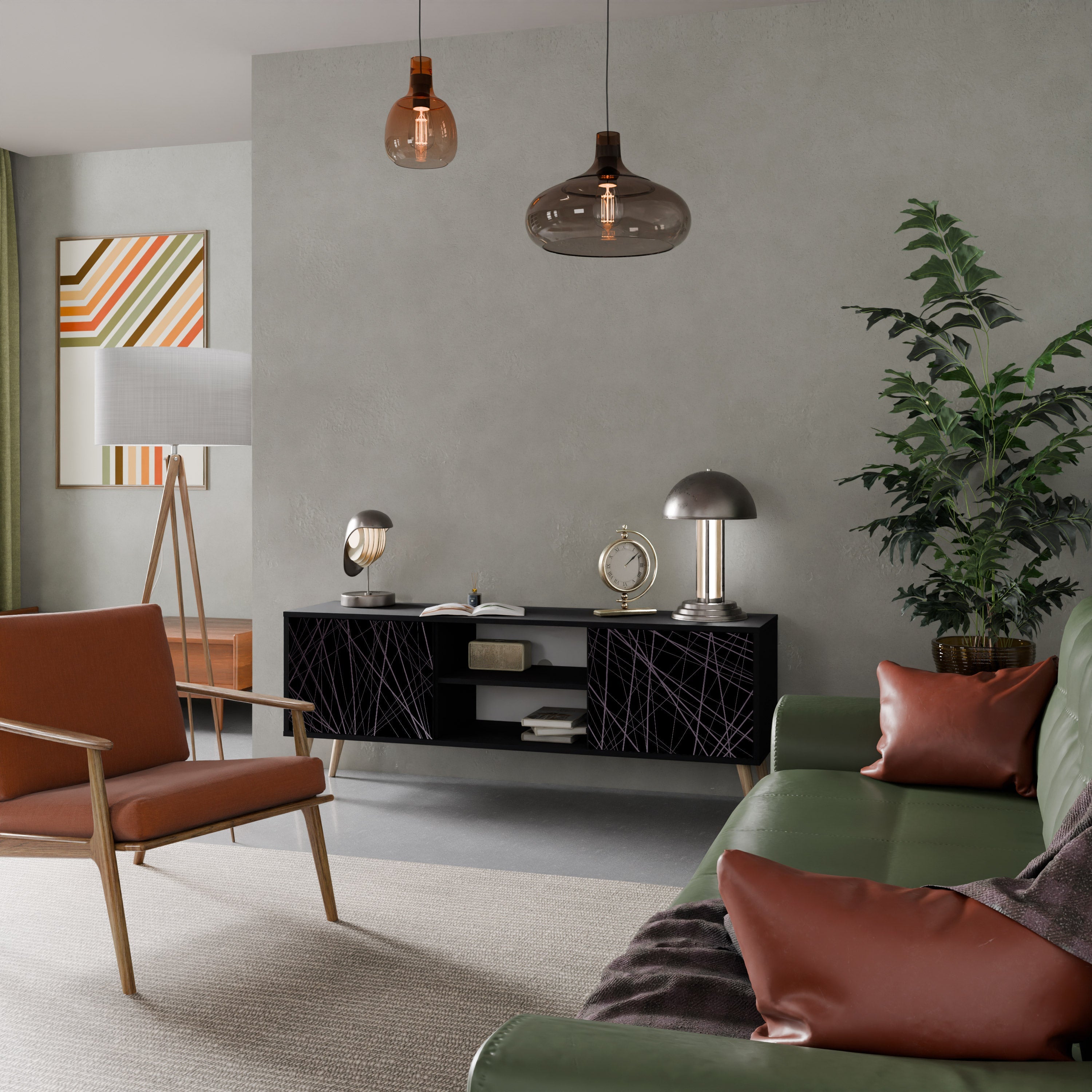 Meuble TV 2 portes SHIMMER SPIDERGRAM en finition noire