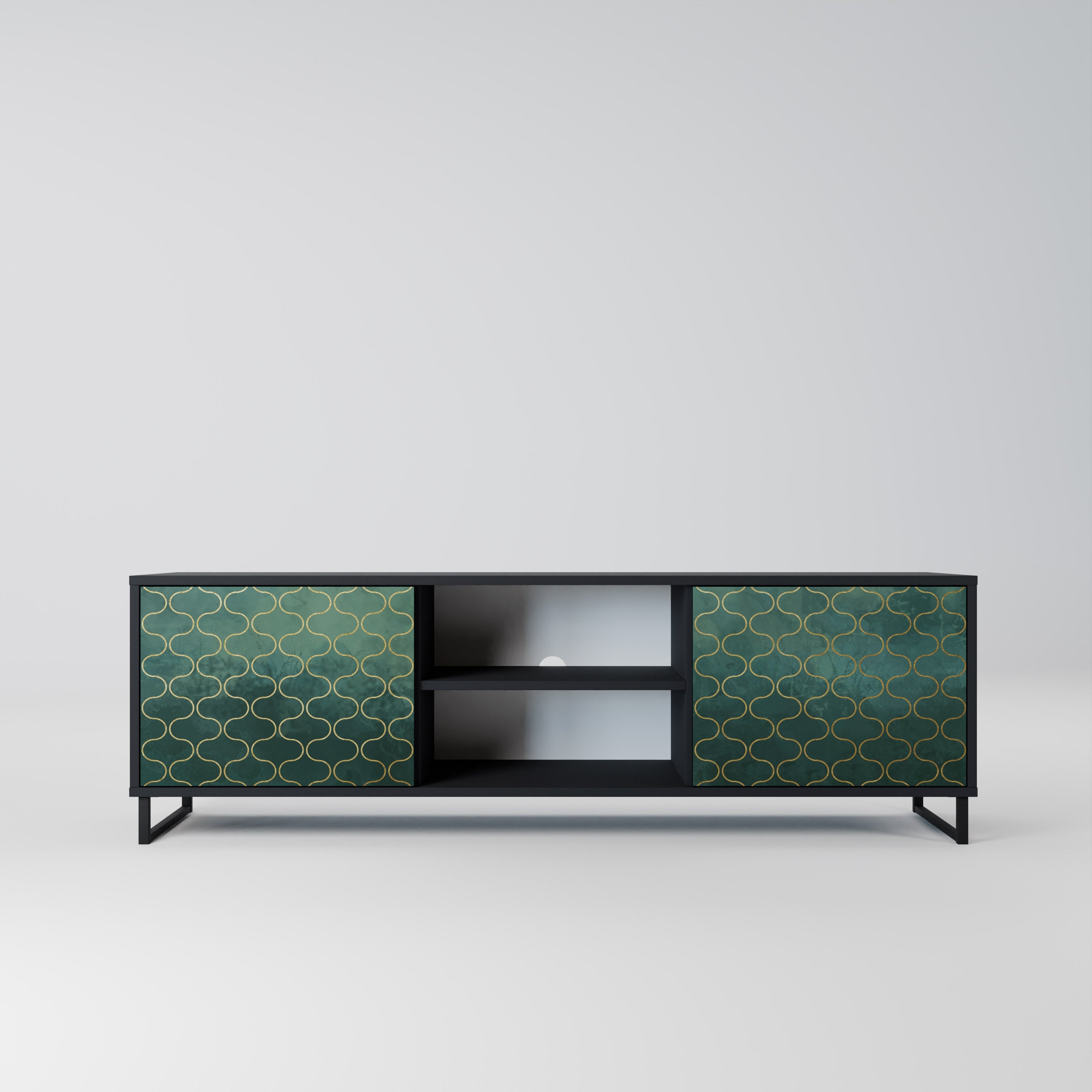 Meuble TV 2 portes TESSELATED GREENERY, finition noire