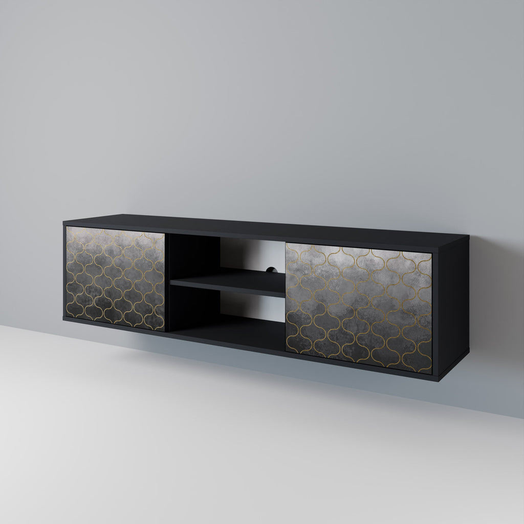 Meuble TV 2 portes TESSELATED GRAYISH, finition noire